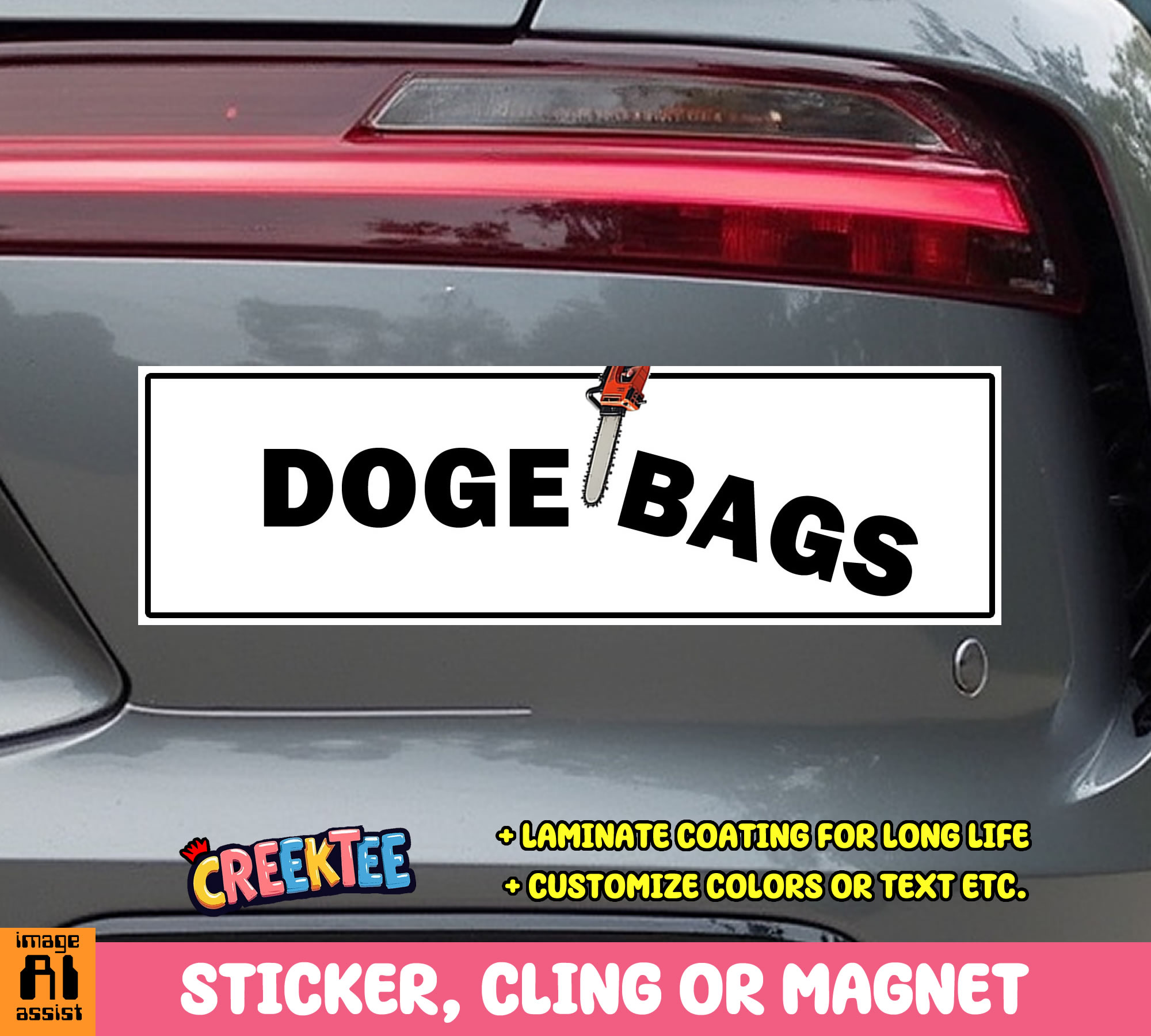 Doge Bags Vinyl Bumper Sticker  Window Cling or Magnet in UV Laminate Coating and Various Sizes - Custom Bumper Sticker, Vinyl Sticker, or Magnet