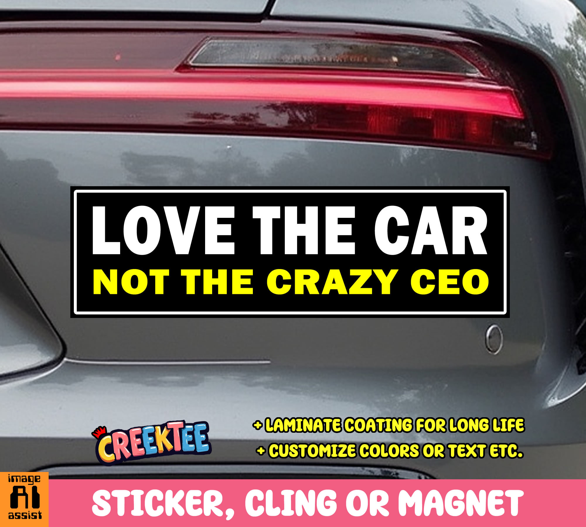 Love the Car Not the Crazy CEO Vinyl Bumper Sticker  Window Cling or Magnet in UV Laminate Coating and Various Sizes - Custom Bumper Sticker, Vinyl Sticker, or Magnet
