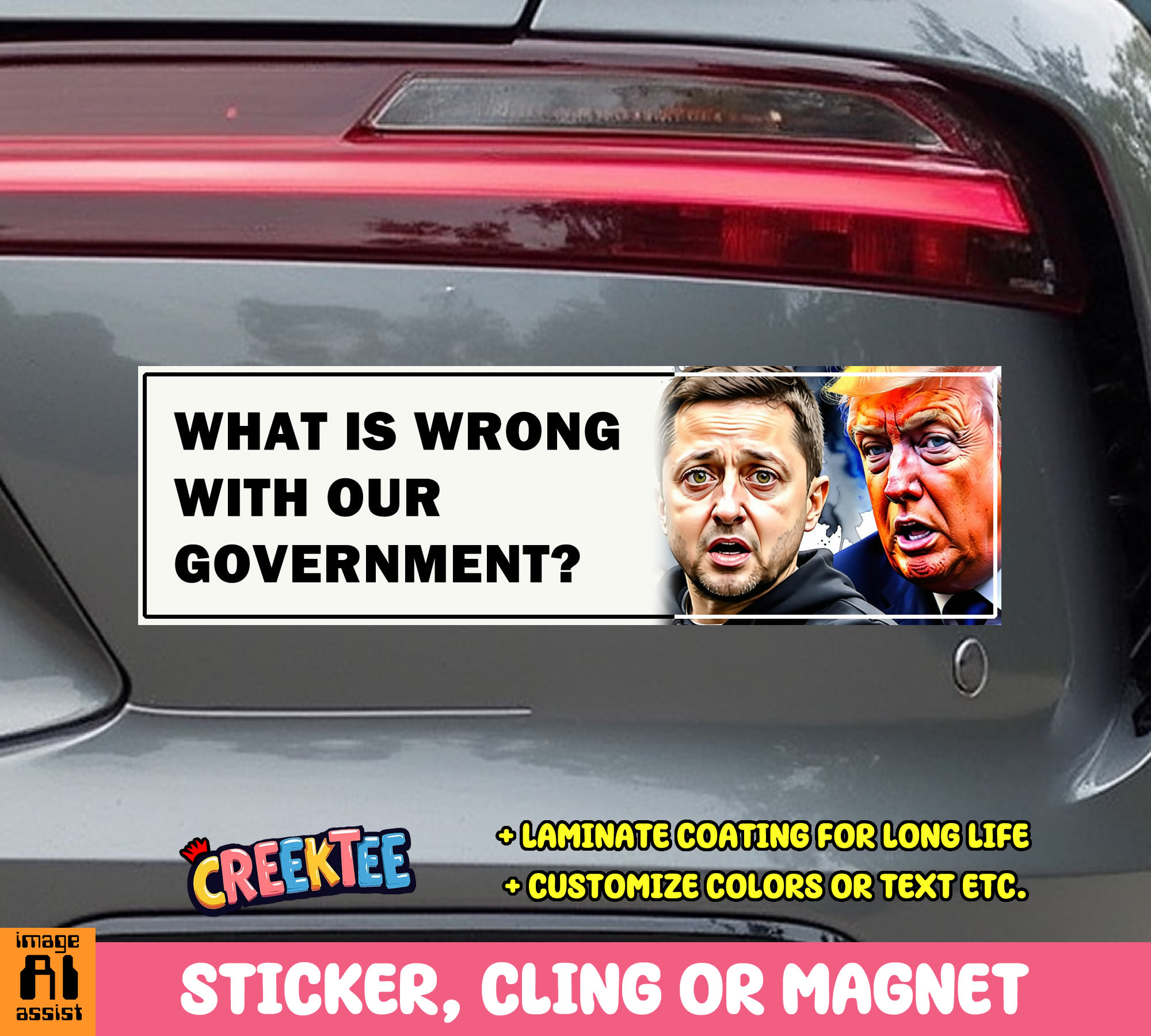 What is Wrong with Our Government  Vinyl Bumper Sticker  Window Cling or Magnet in UV Laminate Coating and Various Sizes - Custom Bumper Sticker, Vinyl Sticker, or Magnet