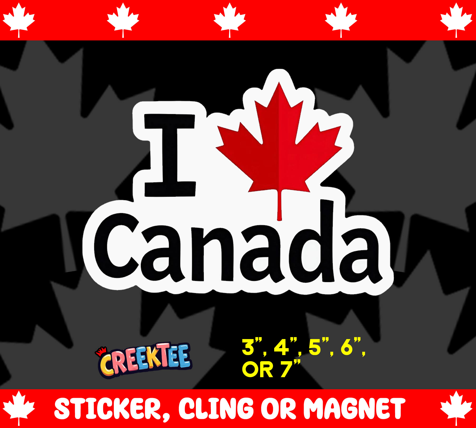 I Love Canada Die Cut Vinyl Sticker  Window Cling or Magnet with Laminate Coating in Various Sizes - Custom Bumper Sticker, Vinyl Sticker, or Magnet