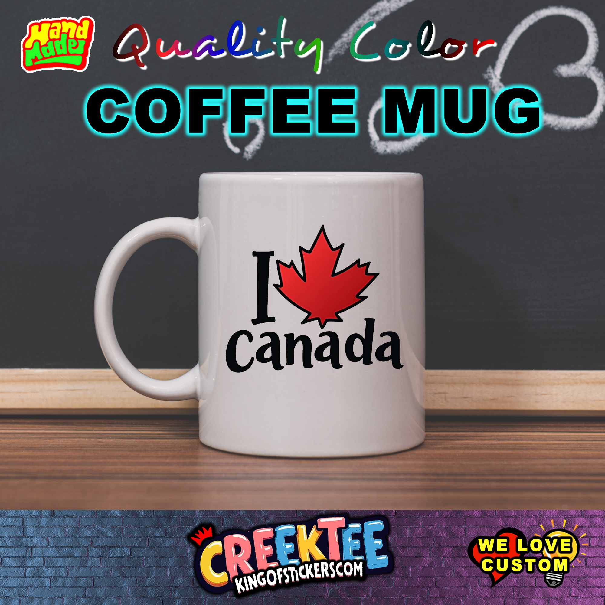 I Love Canada  - Custom Bumper Sticker, Vinyl Sticker, or Magnet