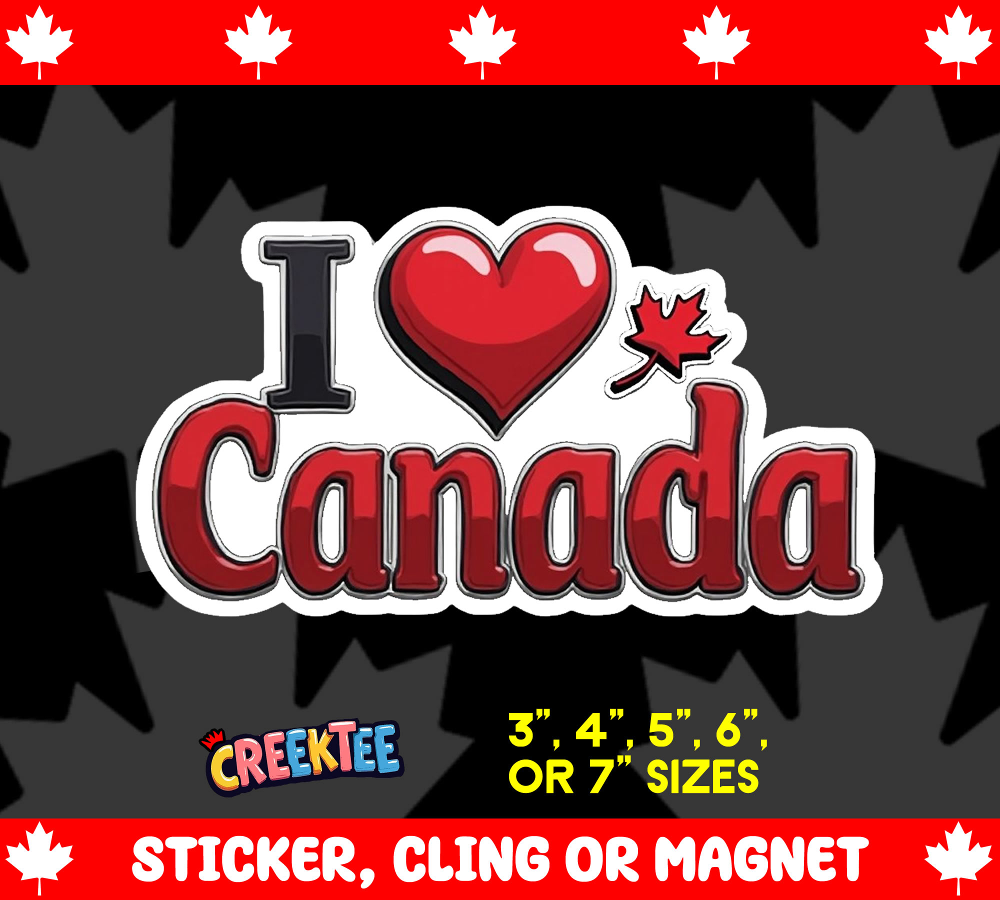I Love Canada Die Cut Vinyl Sticker  Window Cling or Magnet with Laminate Coating in Various Sizes - Custom Bumper Sticker, Vinyl Sticker, or Magnet