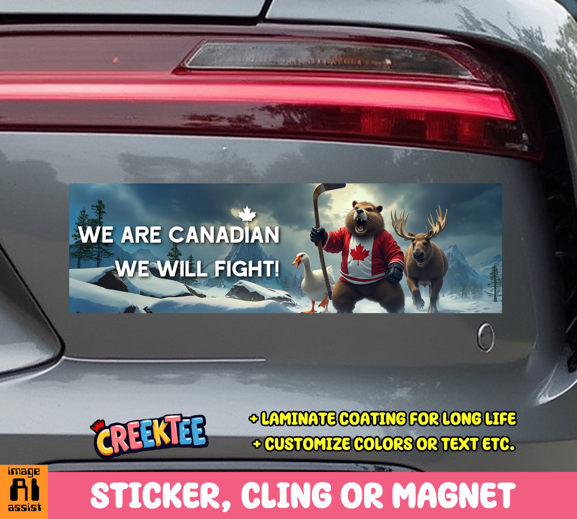 We are Canadian  We Will Fight  Vinyl Bumper Sticker  Window Cling or Magnet in UV Laminate Coating and Various Sizes - Custom Bumper Sticker, Vinyl Sticker, or Magnet