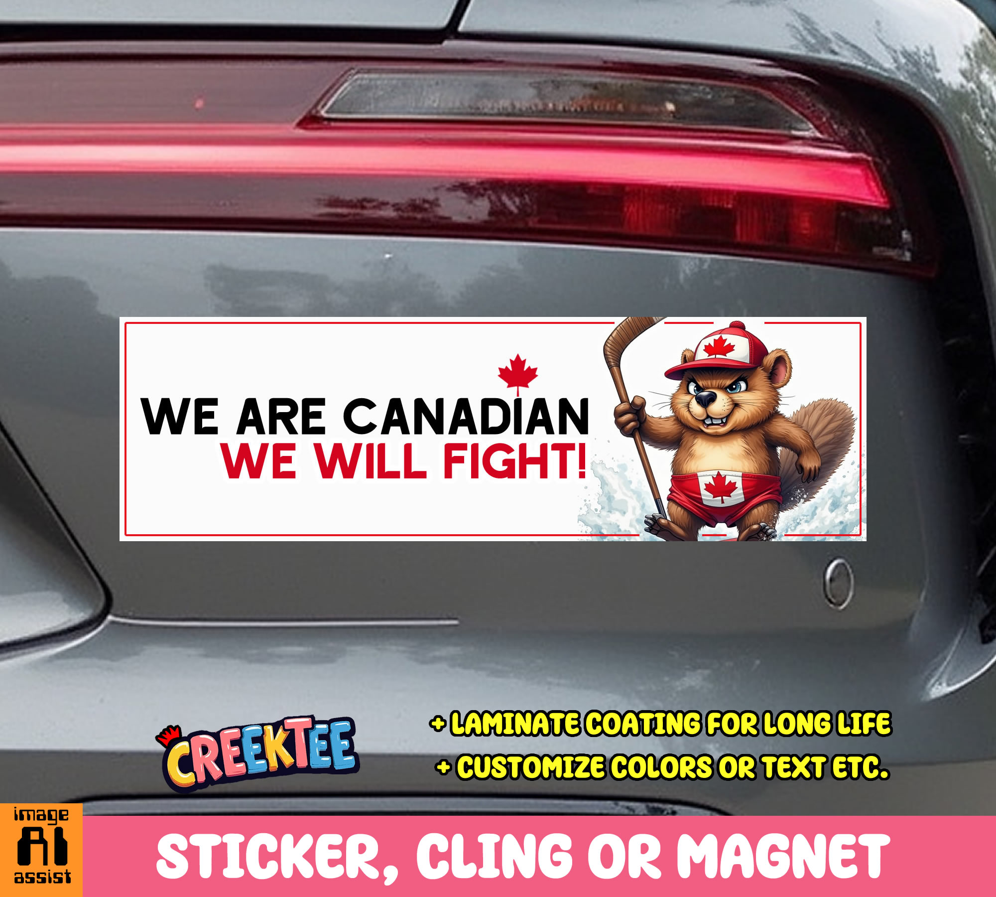 We are Canadian  We Will Fight  Vinyl Bumper Sticker  Window Cling or Magnet in UV Laminate Coating and Various Sizes - Custom Bumper Sticker, Vinyl Sticker, or Magnet