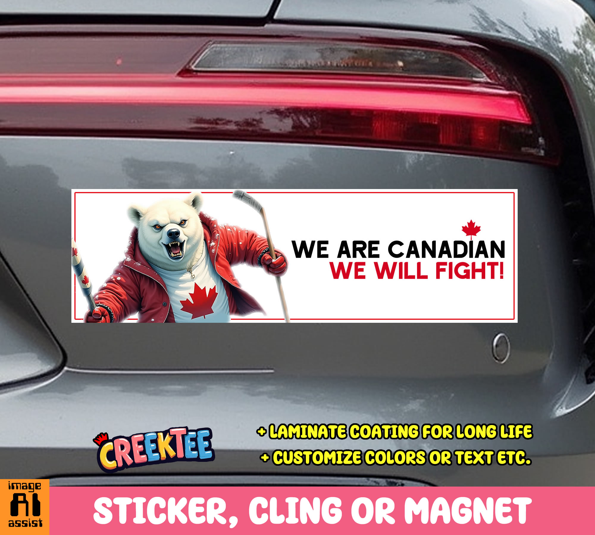 We are Canadian  We Will Fight  Vinyl Bumper Sticker  Window Cling or Magnet in UV Laminate Coating and Various Sizes - Custom Bumper Sticker, Vinyl Sticker, or Magnet