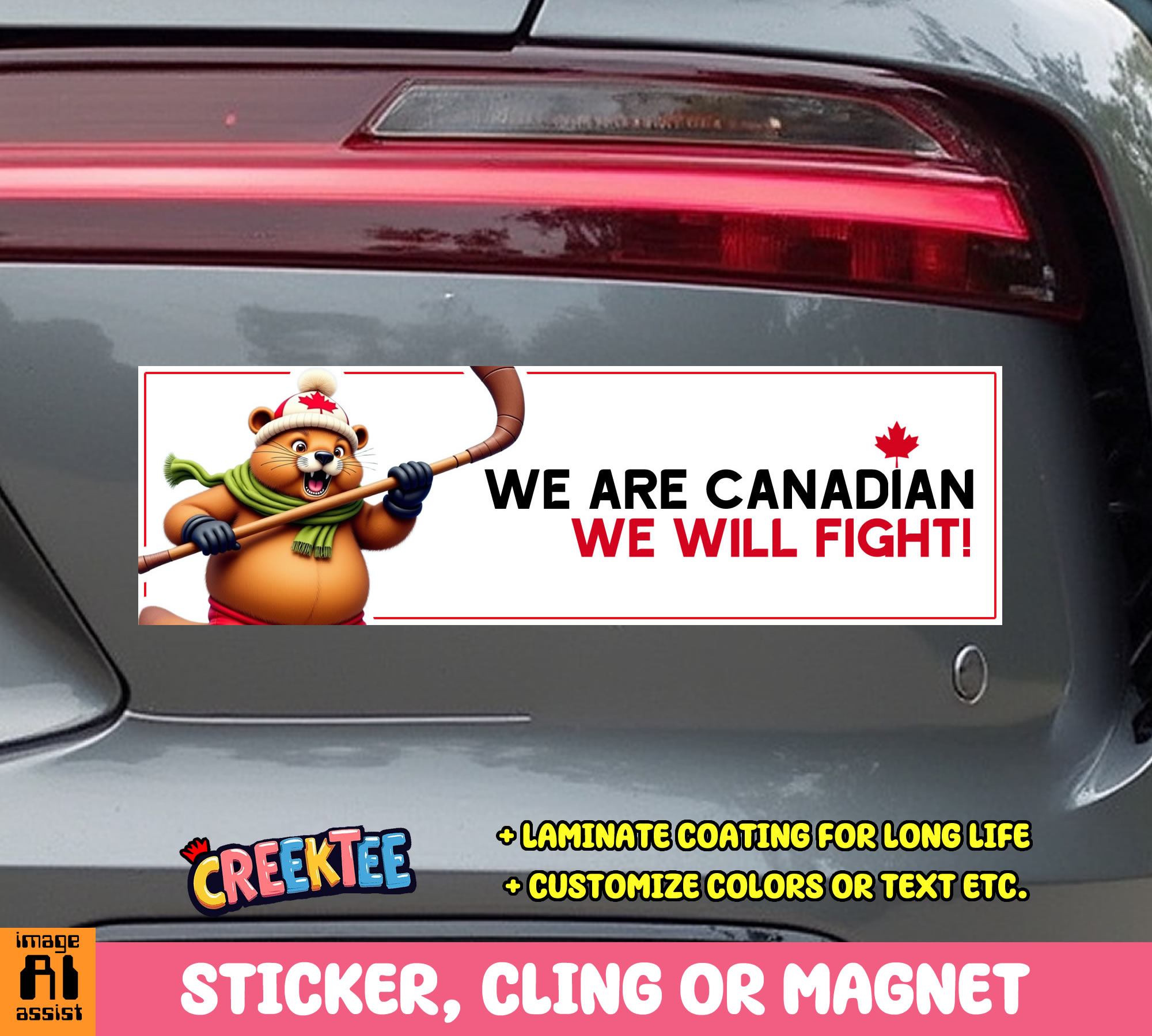 We are Canadian  We Will Fight  Vinyl Bumper Sticker  Window Cling or Magnet in UV Laminate Coating and Various Sizes - Custom Bumper Sticker, Vinyl Sticker, or Magnet