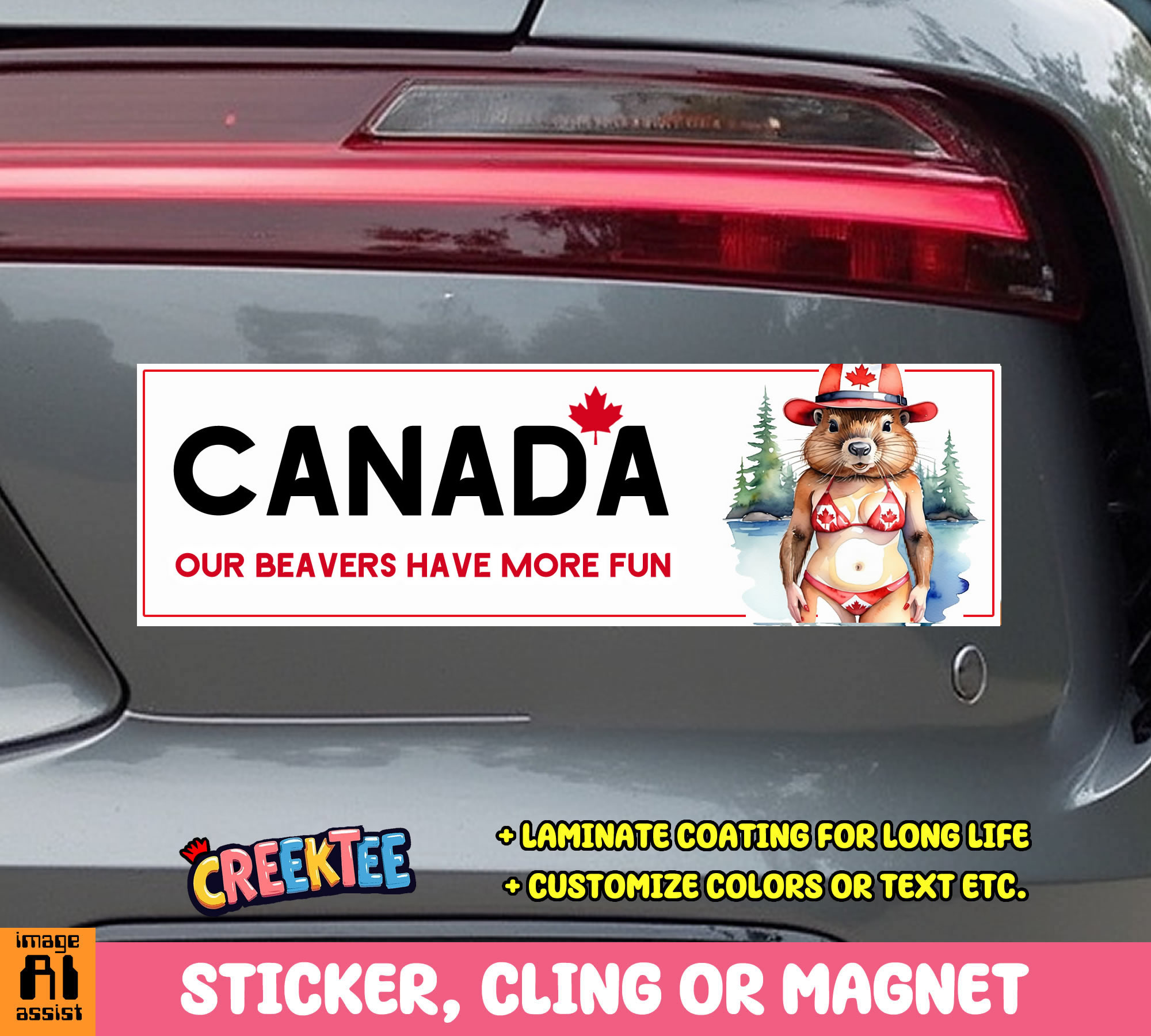 Canada Our Beavers have More Fun Vinyl Bumper Sticker  Window Cling or Magnet in UV Laminate Coating and Various Sizes - Custom Bumper Sticker, Vinyl Sticker, or Magnet