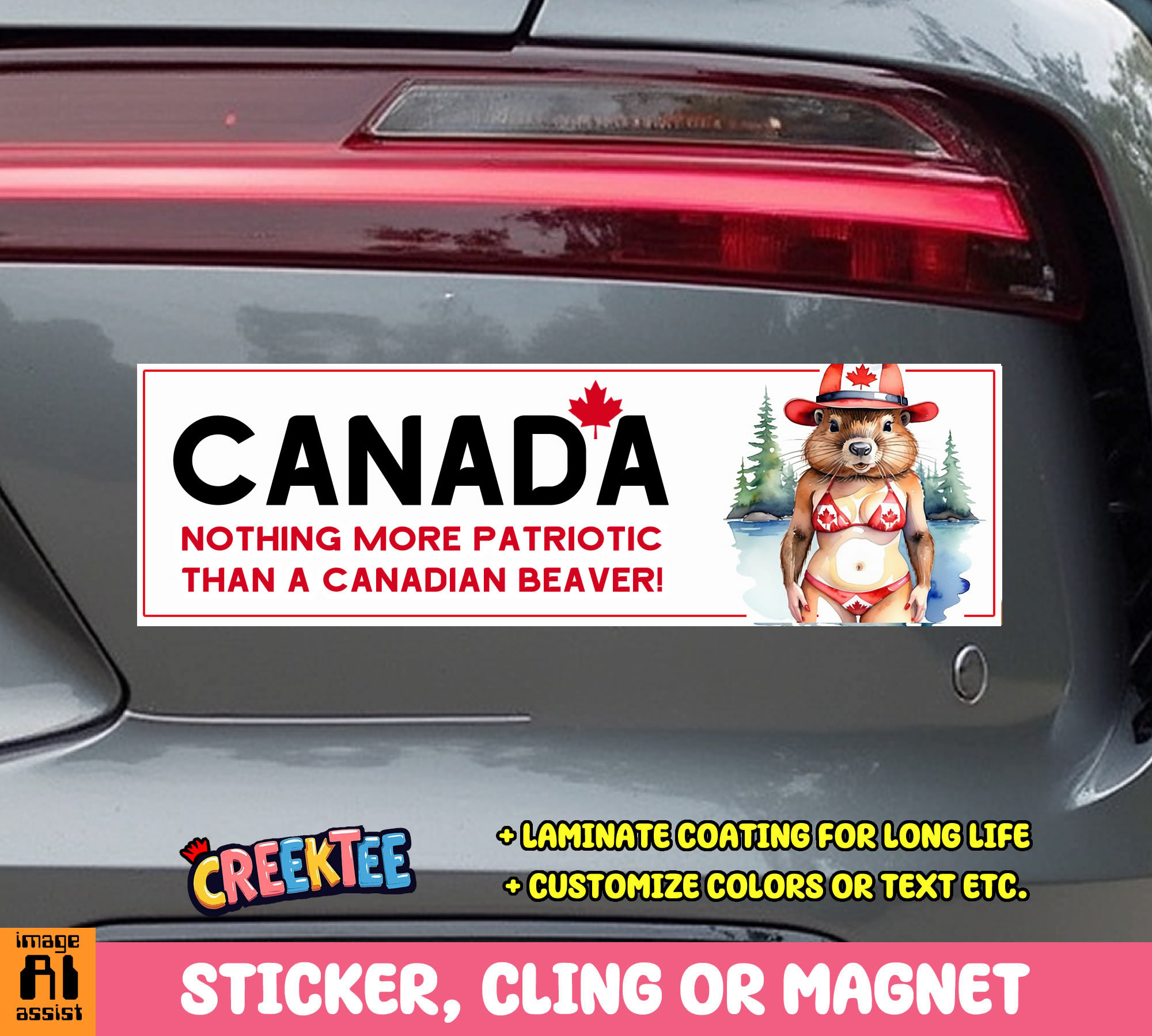 Canada  Nothing more Patriotic than A Canadian Beaver Vinyl Bumper Sticker  Window Cling or Magnet in UV Laminate Coating and Various Sizes - Custom Bumper Sticker, Vinyl Sticker, or Magnet