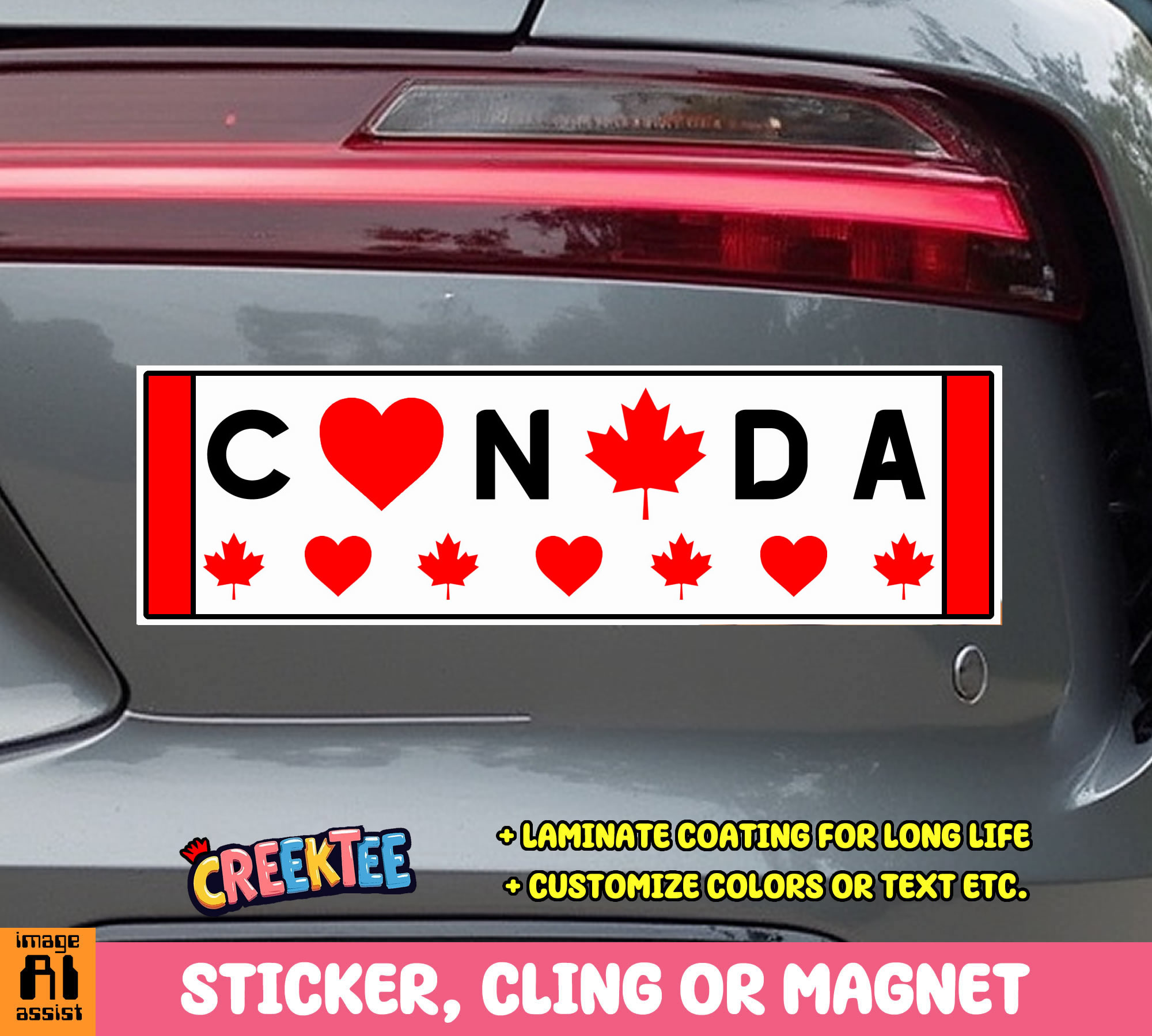Canada Vinyl Bumper Sticker  Window Cling or Magnet in UV Laminate Coating and Various Sizes - Custom Bumper Sticker, Vinyl Sticker, or Magnet
