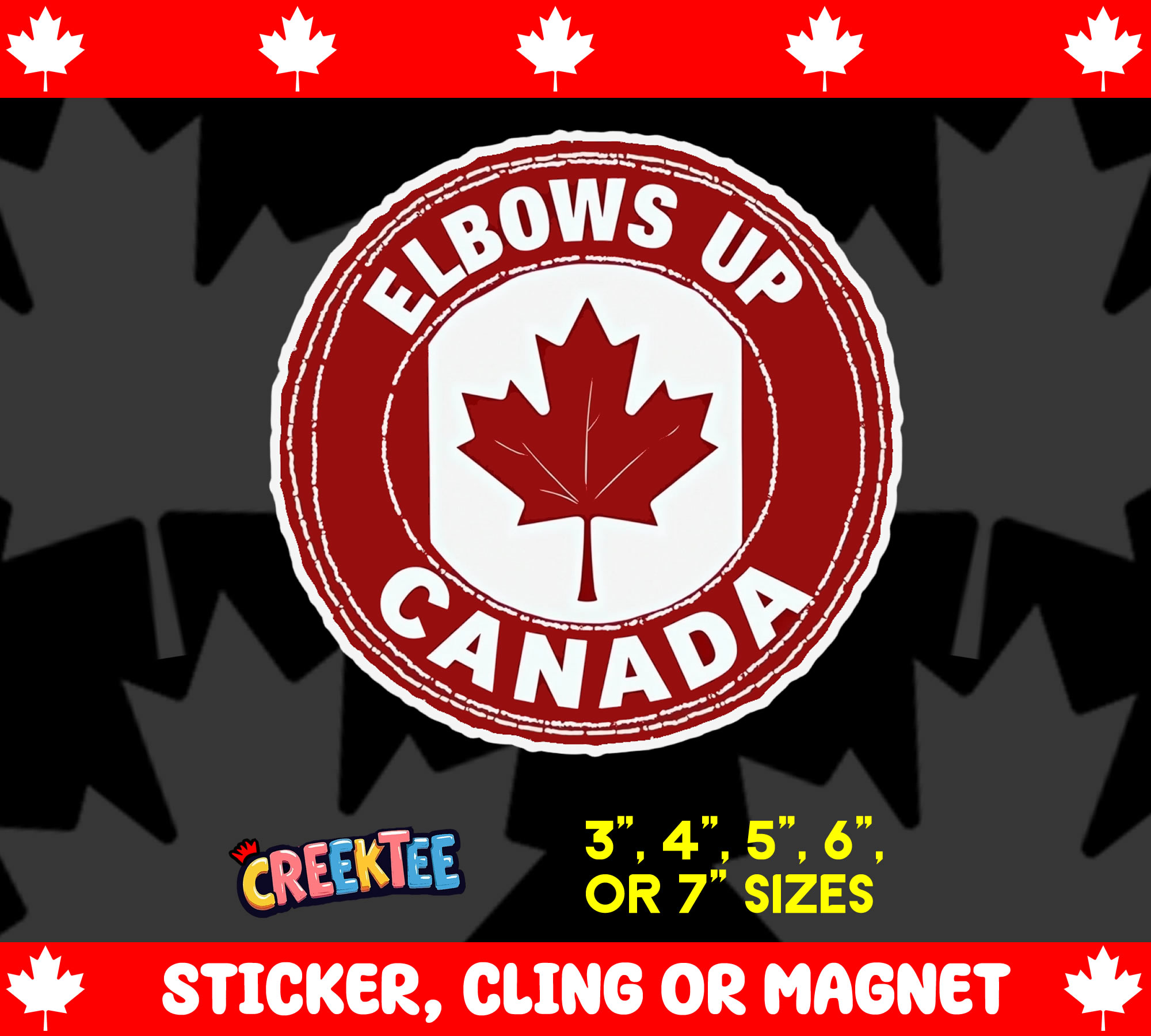 Elbows Up Canada Vinyl Sticker  Window Cling or Magnet with Laminate Coating in Various Sizes - Custom Bumper Sticker, Vinyl Sticker, or Magnet