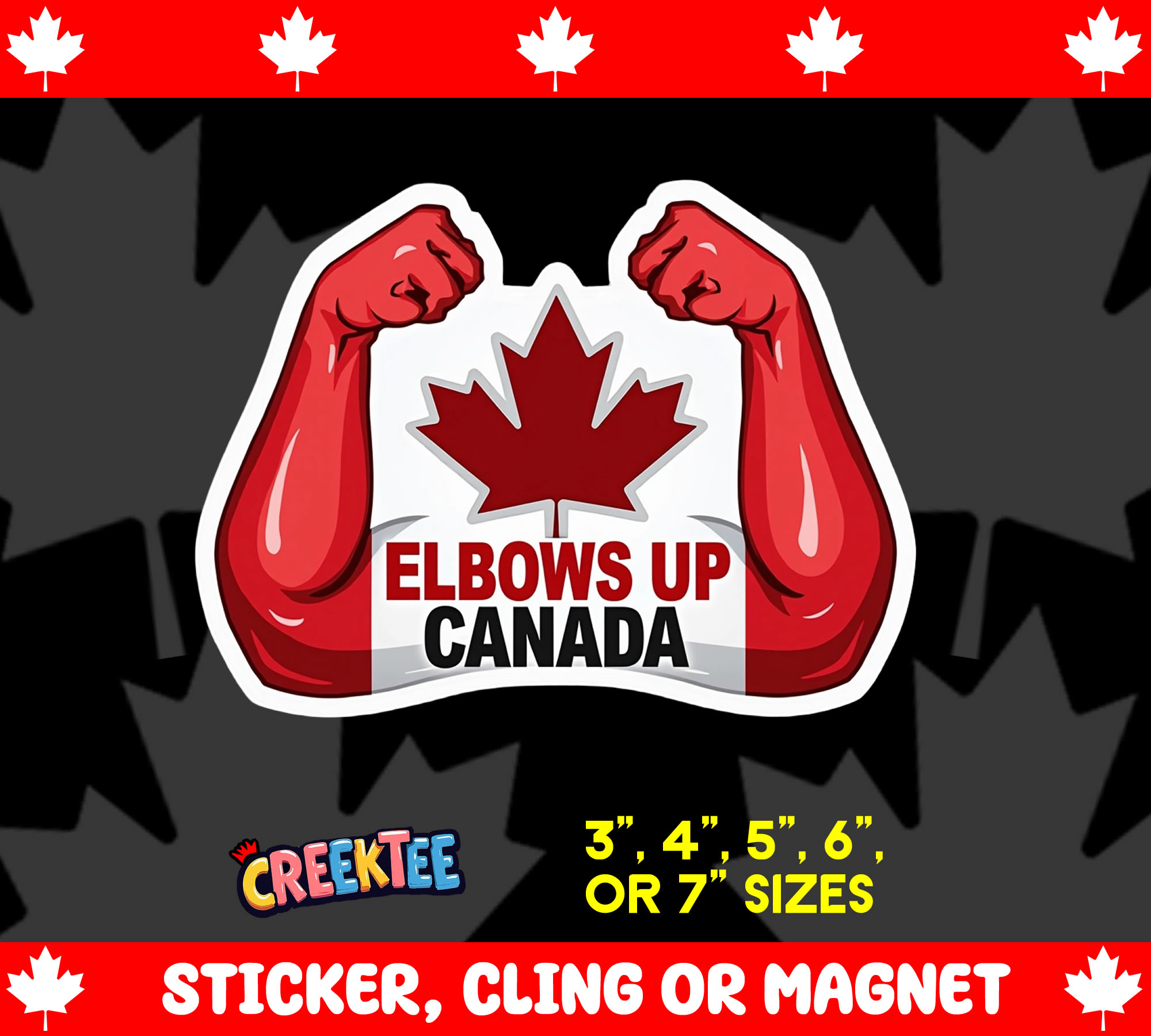 Elbows Up Canada Die Cut Vinyl Sticker  Window Cling or Magnet with Laminate Coating in Various Sizes - Custom Bumper Sticker, Vinyl Sticker, or Magnet
