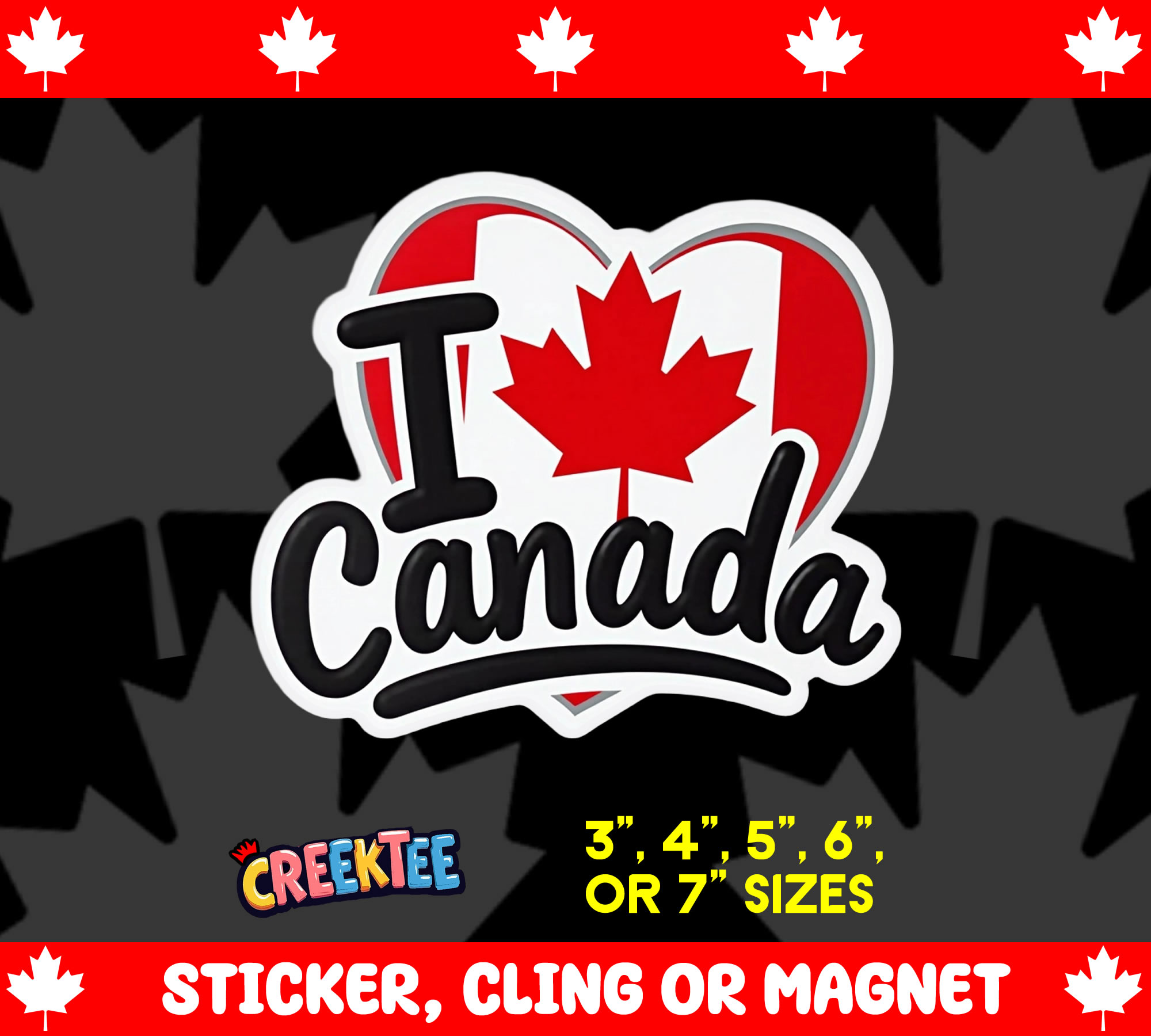 I Love Canada Die Cut Vinyl Sticker  Window Cling or Magnet with Laminate Coating in Various Sizes - Custom Bumper Sticker, Vinyl Sticker, or Magnet