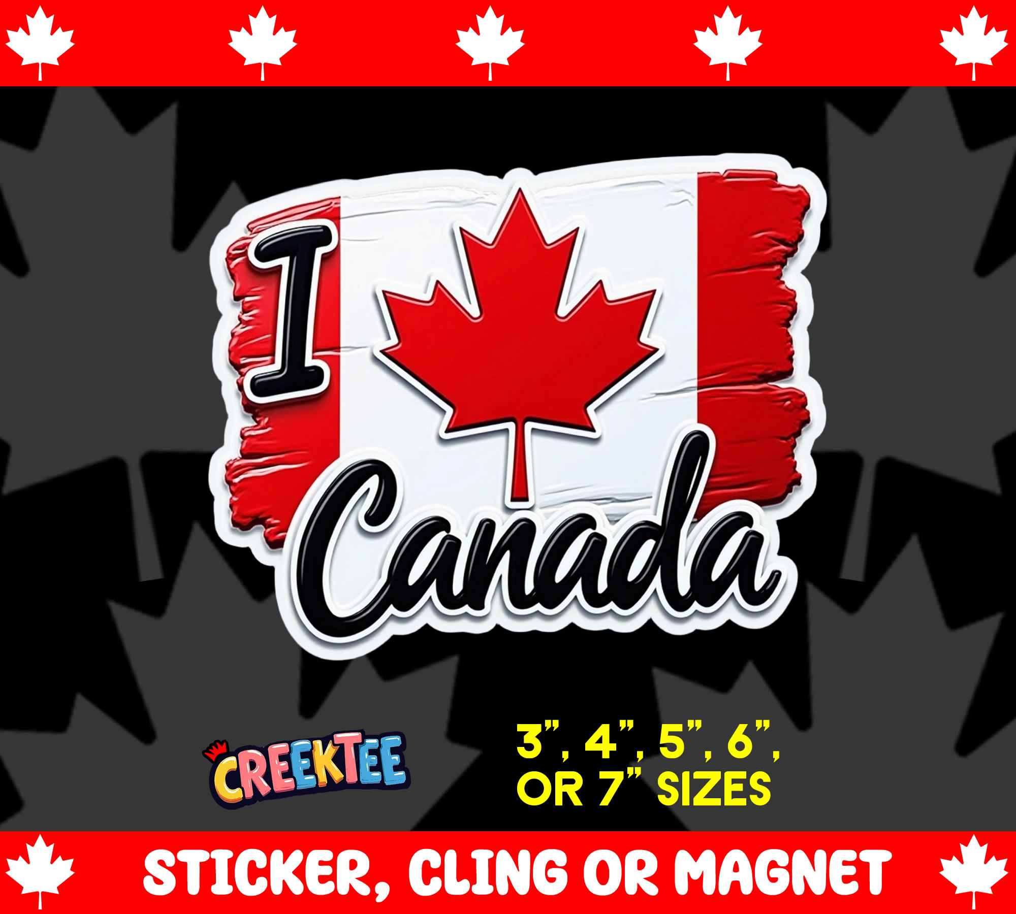 I Love Canada Vinyl Sticker  Window Cling or Magnet with Laminate Coating in Various Sizes - Custom Bumper Sticker, Vinyl Sticker, or Magnet