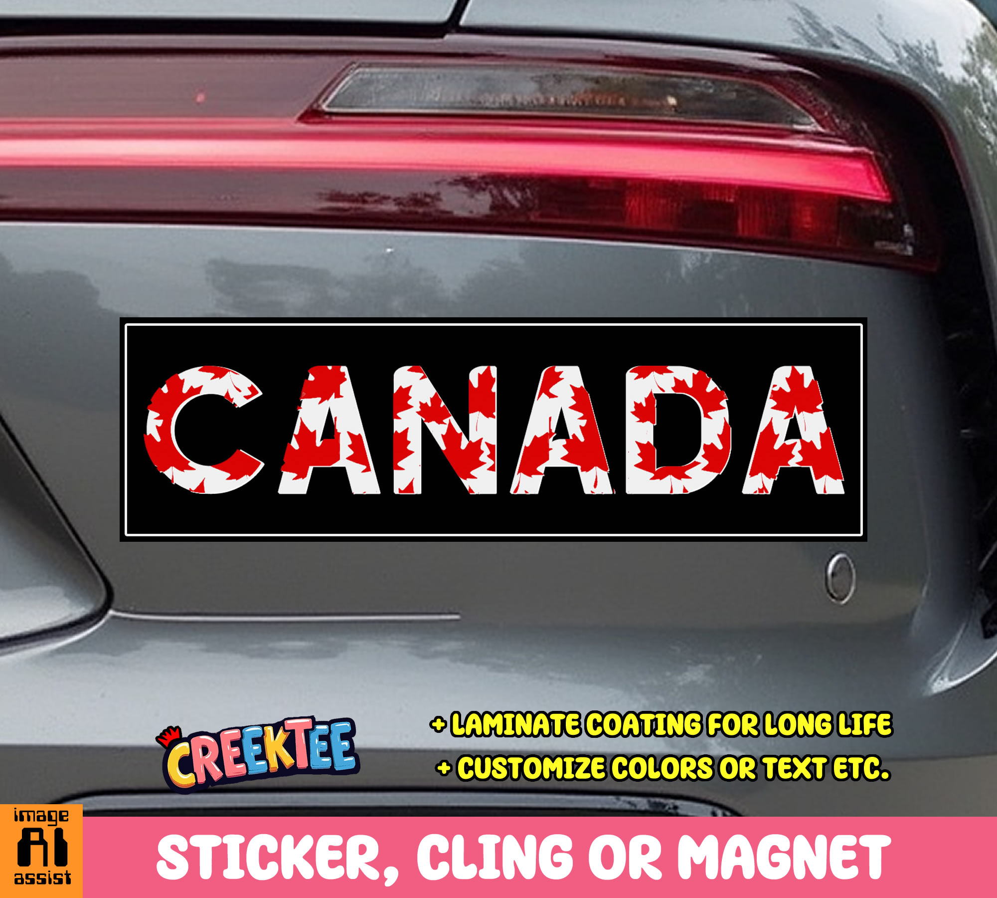 Canada Vinyl Bumper Sticker  Window Cling or Magnet in UV Laminate Coating and Various Sizes - Custom Bumper Sticker, Vinyl Sticker, or Magnet