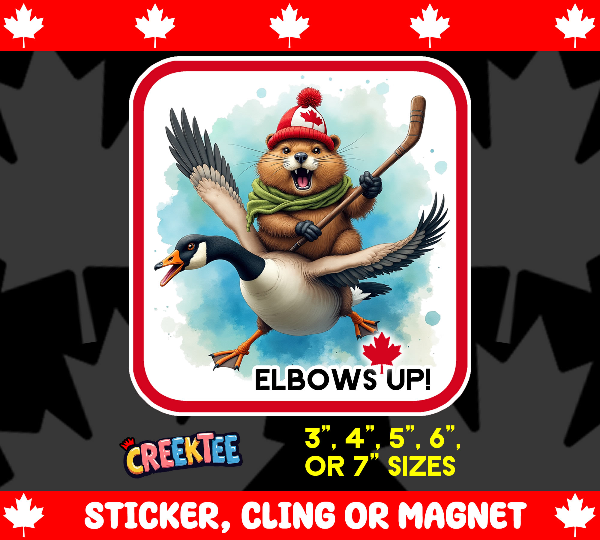 Canadian  Elbows Up  Vinyl Sticker  Window Cling or Magnet with Laminate Coating in Various Sizes - Custom Bumper Sticker, Vinyl Sticker, or Magnet