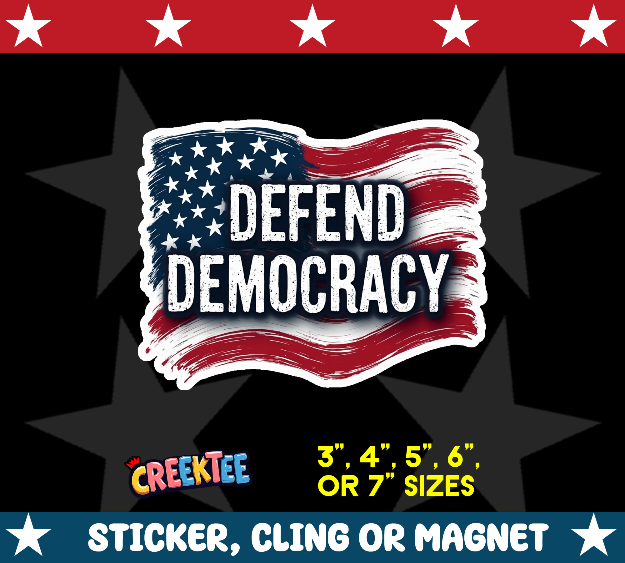 Defend Democracy Die Cut Vinyl Sticker  Window Cling or Magnet with Laminate Coating in Various Sizes - Custom Bumper Sticker, Vinyl Sticker, or Magnet