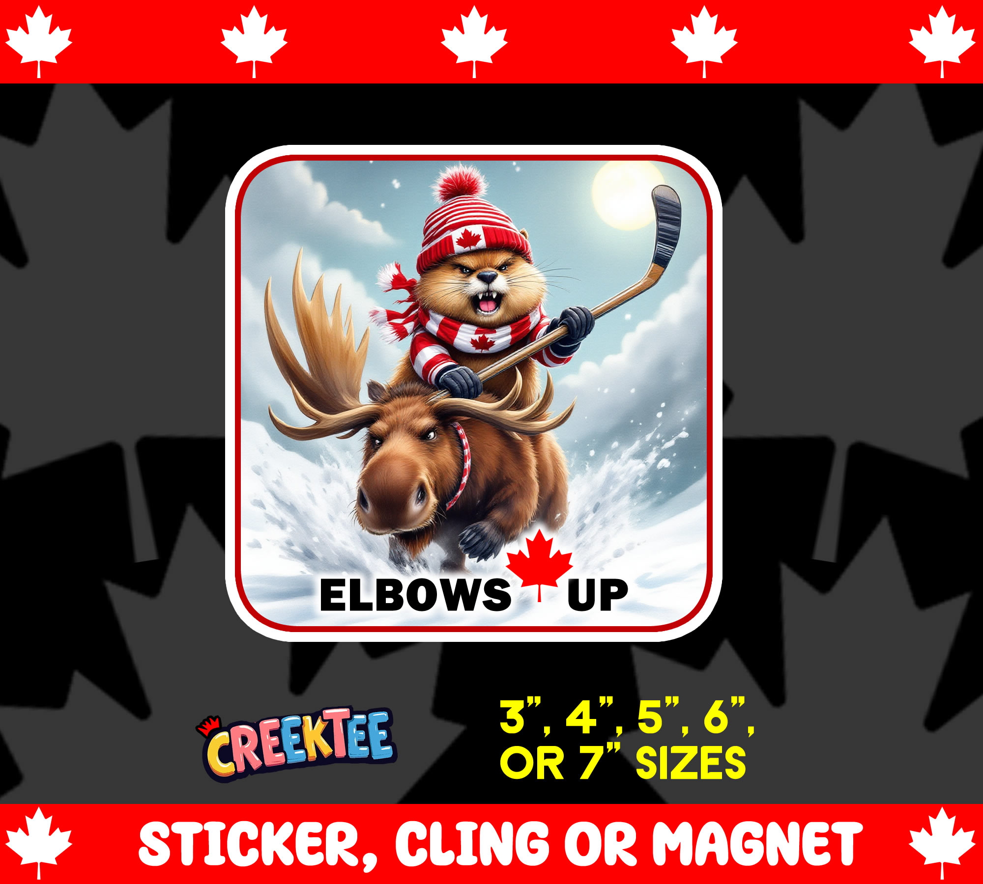 Elbows Up Canada Vinyl Sticker  Window Cling or Magnet with Laminate Coating in Various Sizes - Custom Bumper Sticker, Vinyl Sticker, or Magnet