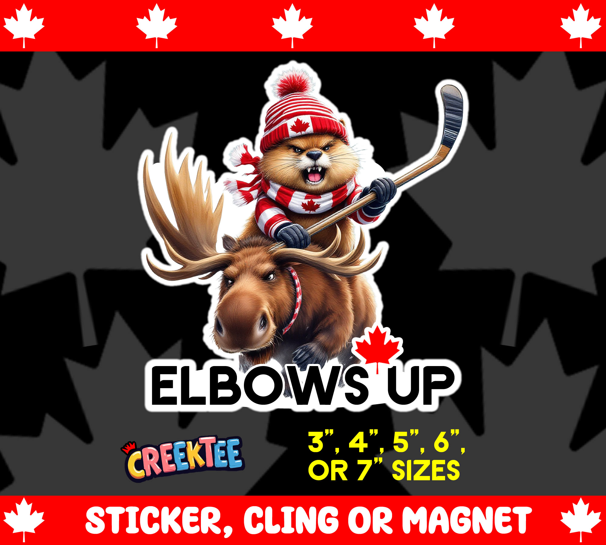 Elbows Up Canada Die Cut Vinyl Sticker  Window Cling or Magnet with Laminate Coating in Various Sizes - Custom Bumper Sticker, Vinyl Sticker, or Magnet