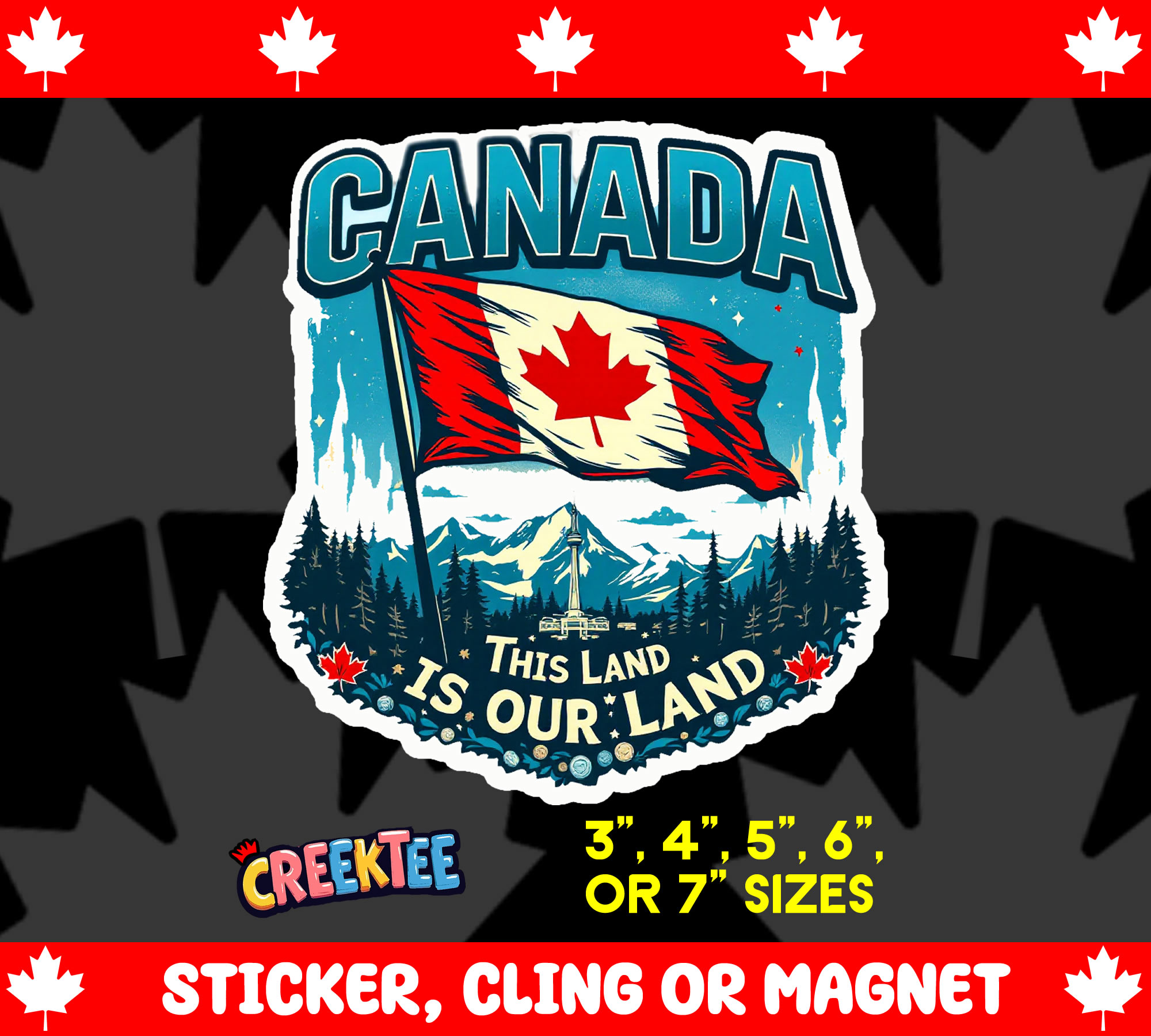 Canada  This Land is Our Land Die Cut Vinyl Sticker  Window Cling or Magnet with Laminate Coating in Various Sizes - Custom Bumper Sticker, Vinyl Sticker, or Magnet