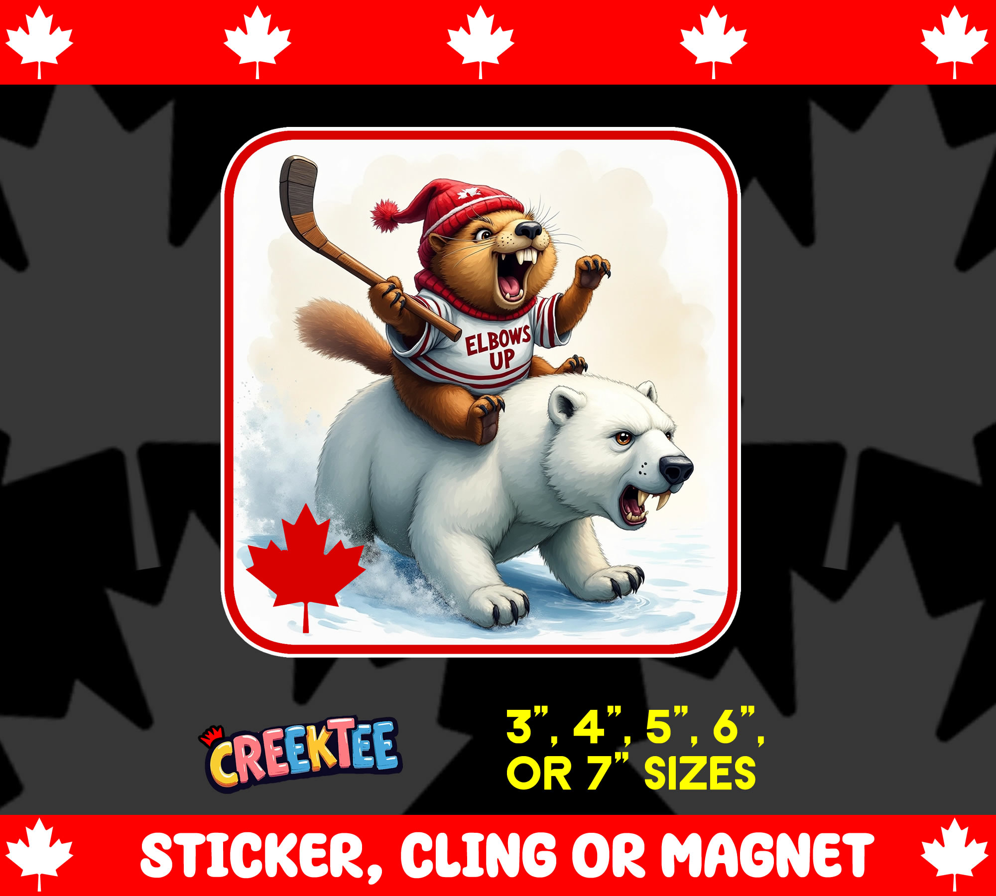 Canada Strong  Elbows Up Vinyl Sticker  Window Cling or Magnet with Laminate Coating in Various Sizes - Custom Bumper Sticker, Vinyl Sticker, or Magnet