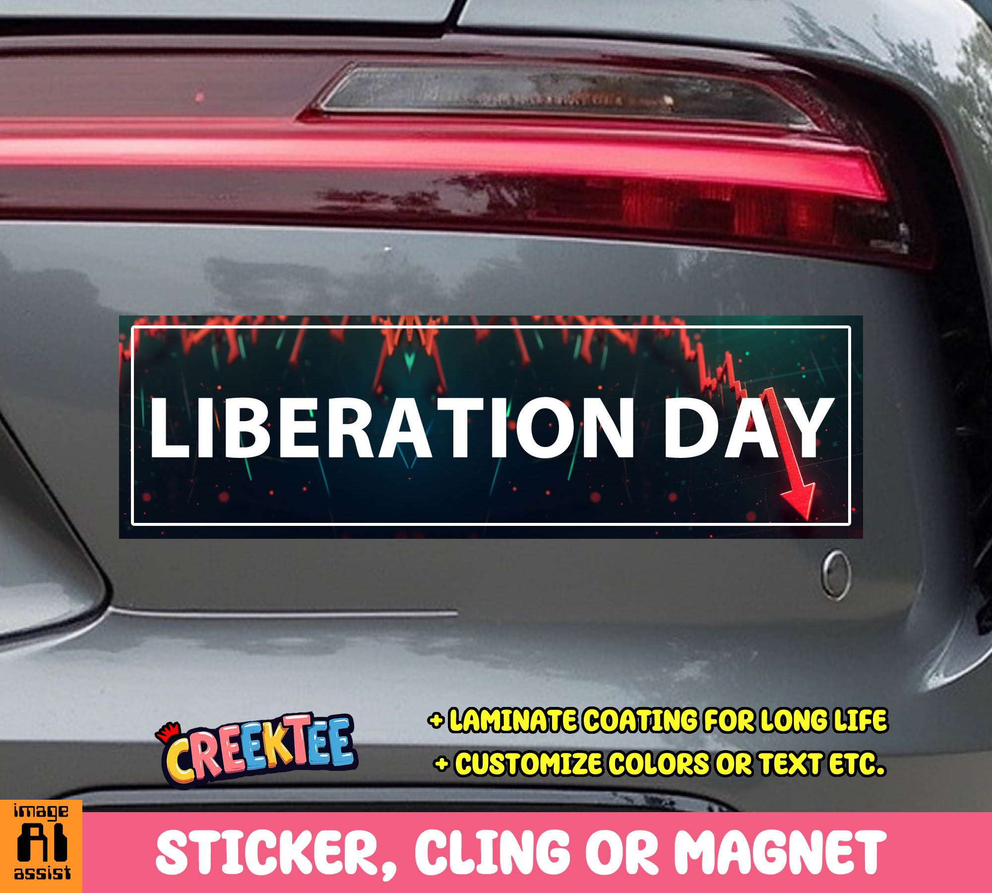 Liberation Day Vinyl Bumper Sticker  Window Cling or Magnet in UV Laminate Coating and Various Sizes - Custom Bumper Sticker, Vinyl Sticker, or Magnet