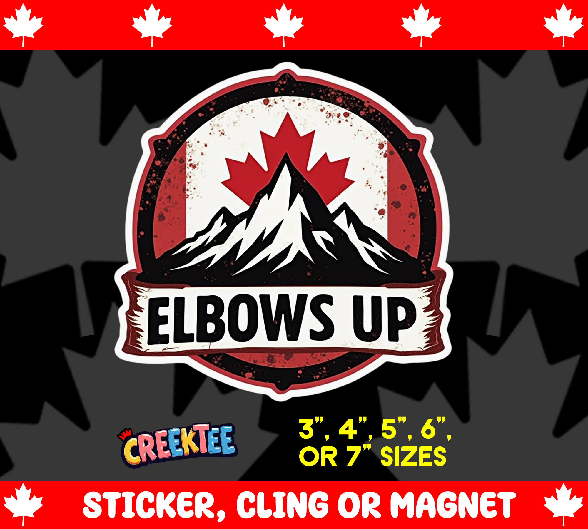 Elbows Up Canada Vinyl Sticker  Window Cling or Magnet with Laminate Coating in Various Sizes - Custom Bumper Sticker, Vinyl Sticker, or Magnet
