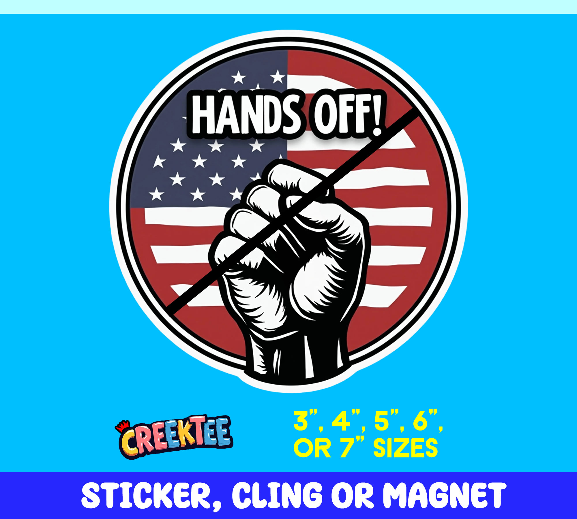 Hands Off USA Vinyl Sticker  Window Cling or Magnet with Laminate Coating in Various Sizes - Custom Bumper Sticker, Vinyl Sticker, or Magnet
