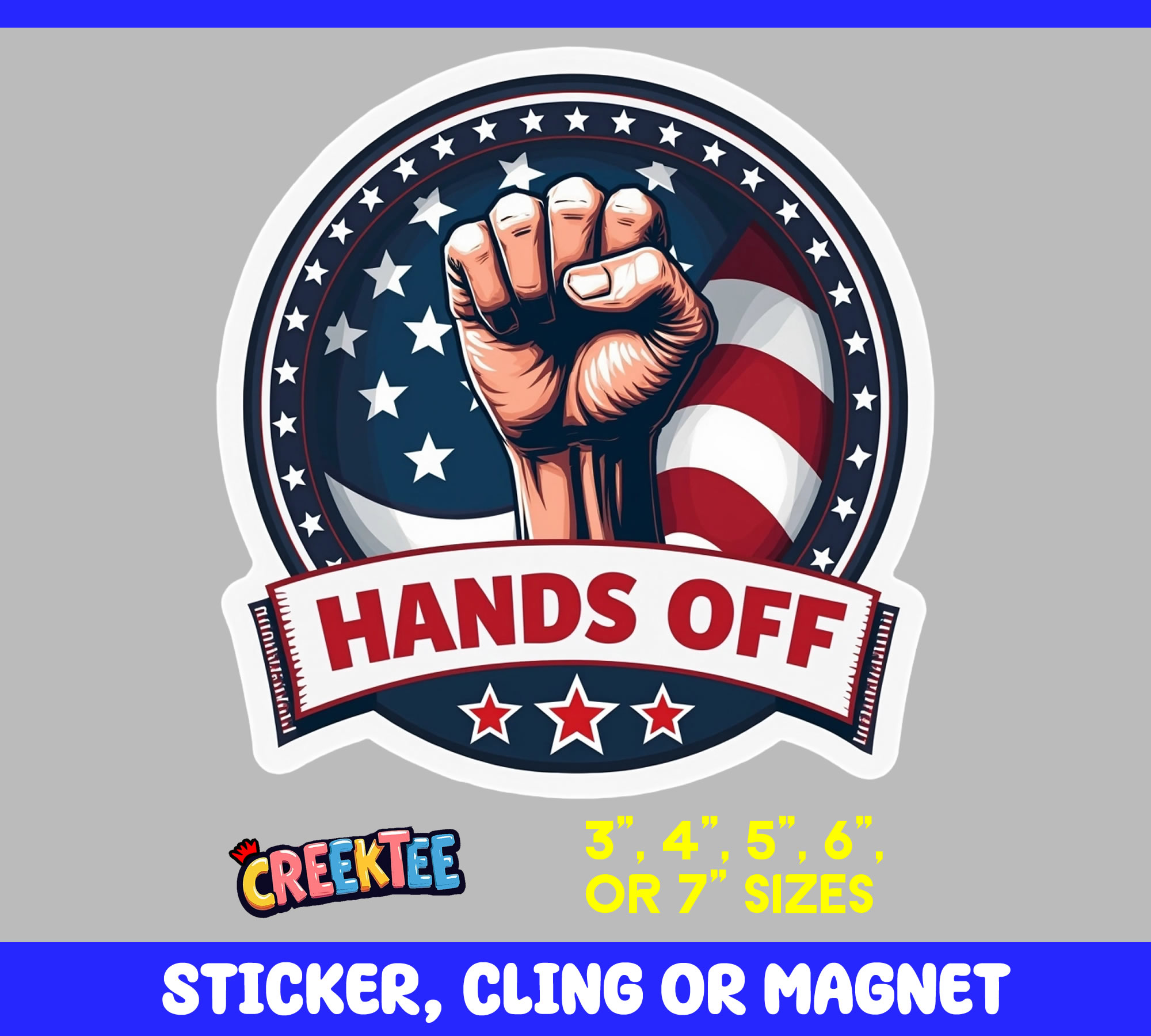 Hands Off USA Vinyl Sticker  Window Cling or Magnet with Laminate Coating in Various Sizes - Custom Bumper Sticker, Vinyl Sticker, or Magnet