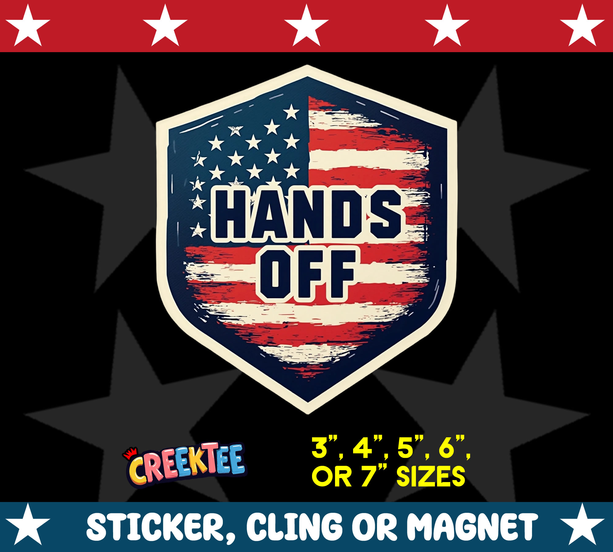 Hands Off USA Vinyl Sticker  Window Cling or Magnet with Laminate Coating in Various Sizes - Custom Bumper Sticker, Vinyl Sticker, or Magnet