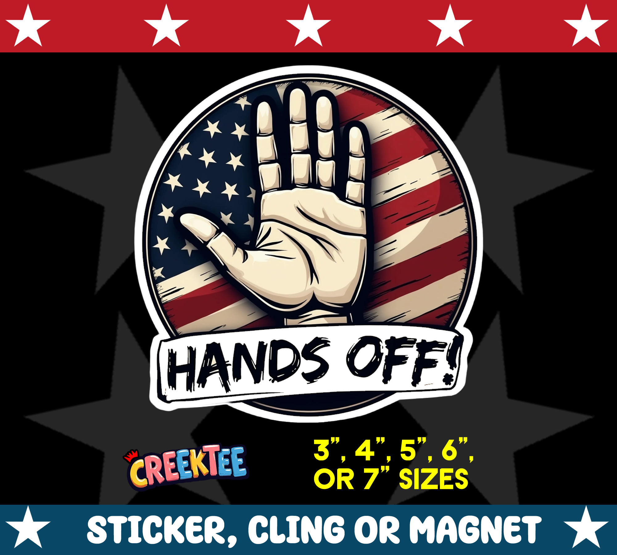 Hands Off USA Vinyl Sticker  Window Cling or Magnet with Laminate Coating in Various Sizes - Custom Bumper Sticker, Vinyl Sticker, or Magnet