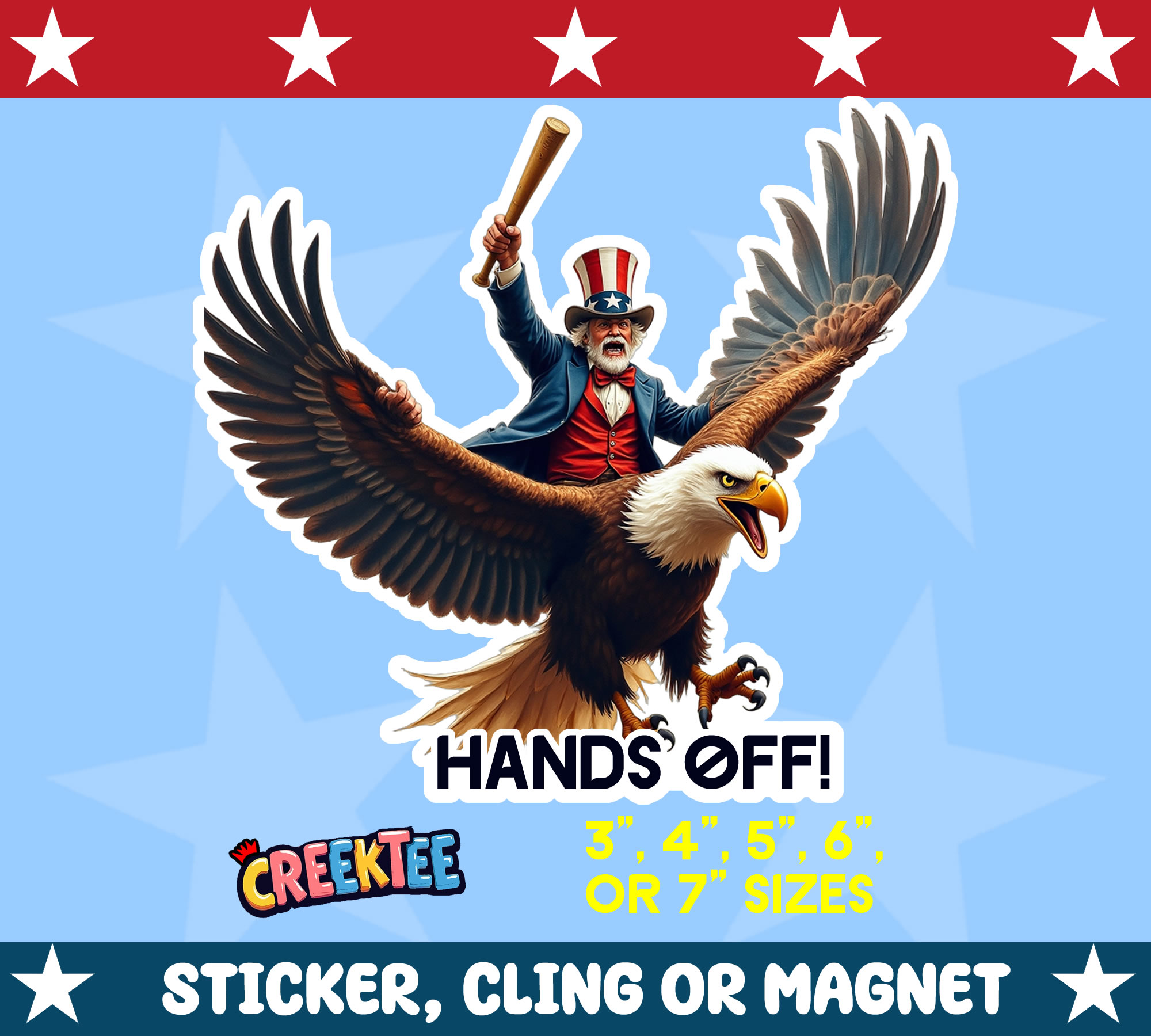 Hands Off USA Die Cut Vinyl Sticker  Window Cling or Magnet with Laminate Coating in Various Sizes - Custom Bumper Sticker, Vinyl Sticker, or Magnet