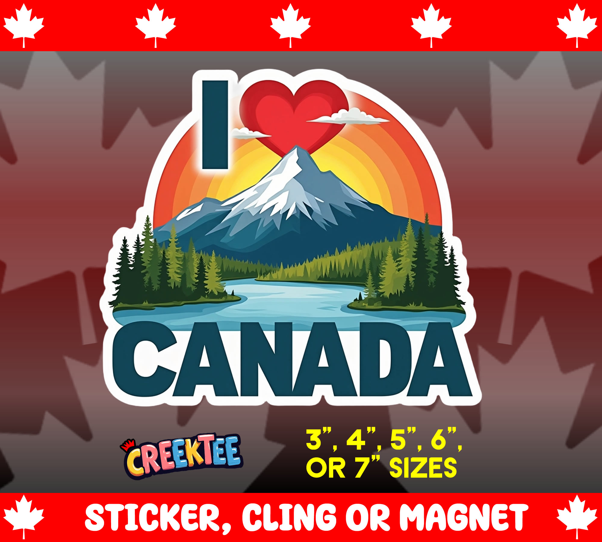 I heart Canada Die Cut Vinyl Sticker  Window Cling or Magnet with Laminate Coating in Various Sizes - Custom Bumper Sticker, Vinyl Sticker, or Magnet