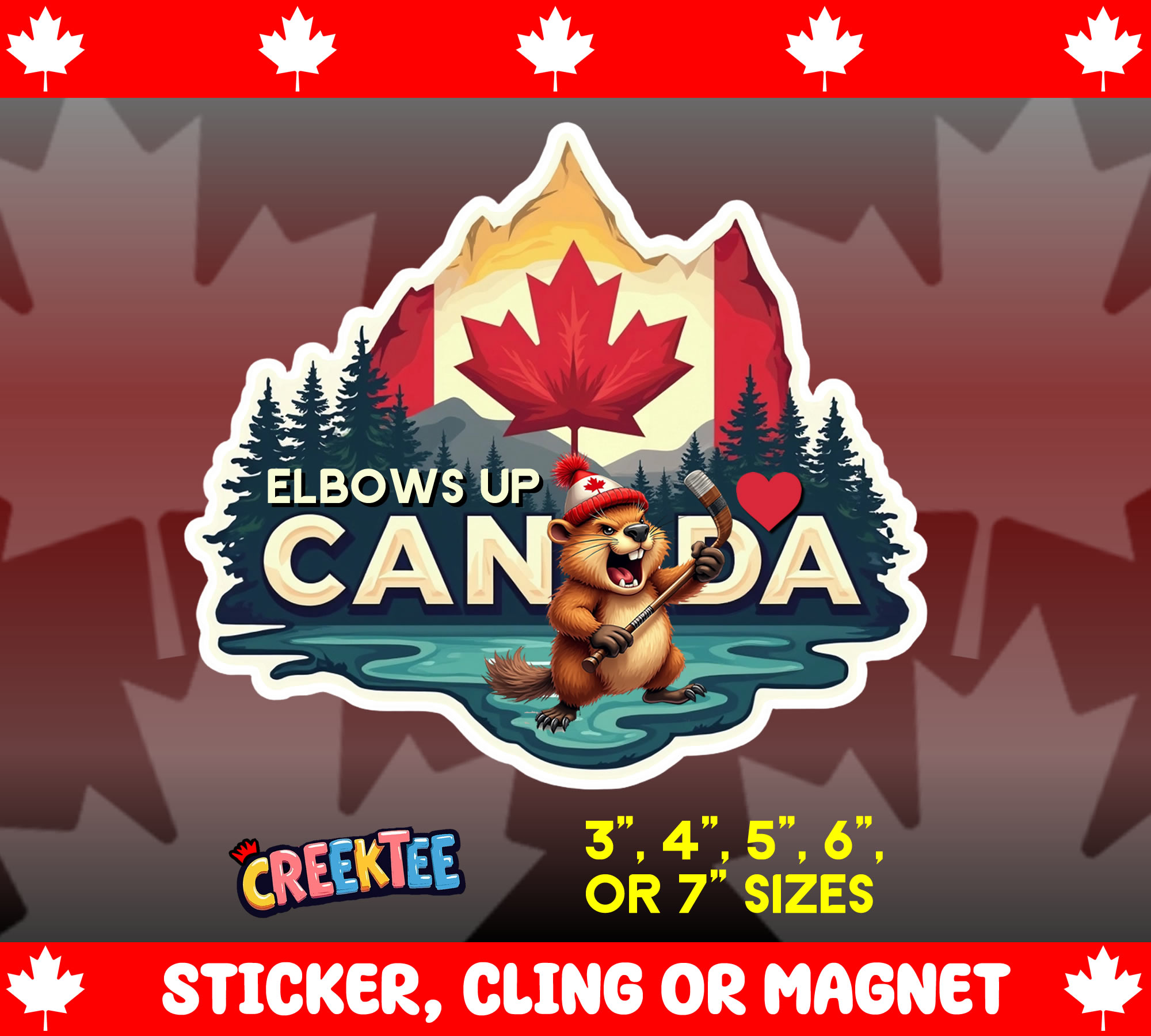 Elbows Up Canada Die Cut Vinyl Sticker  Window Cling or Magnet with Laminate Coating in Various Sizes - Custom Bumper Sticker, Vinyl Sticker, or Magnet