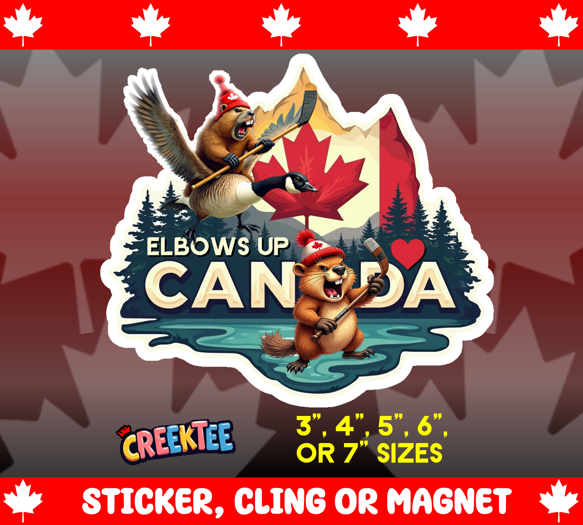 Elbows Up Canada Die Cut Vinyl Sticker  Window Cling or Magnet with Laminate Coating in Various Sizes - Custom Bumper Sticker, Vinyl Sticker, or Magnet