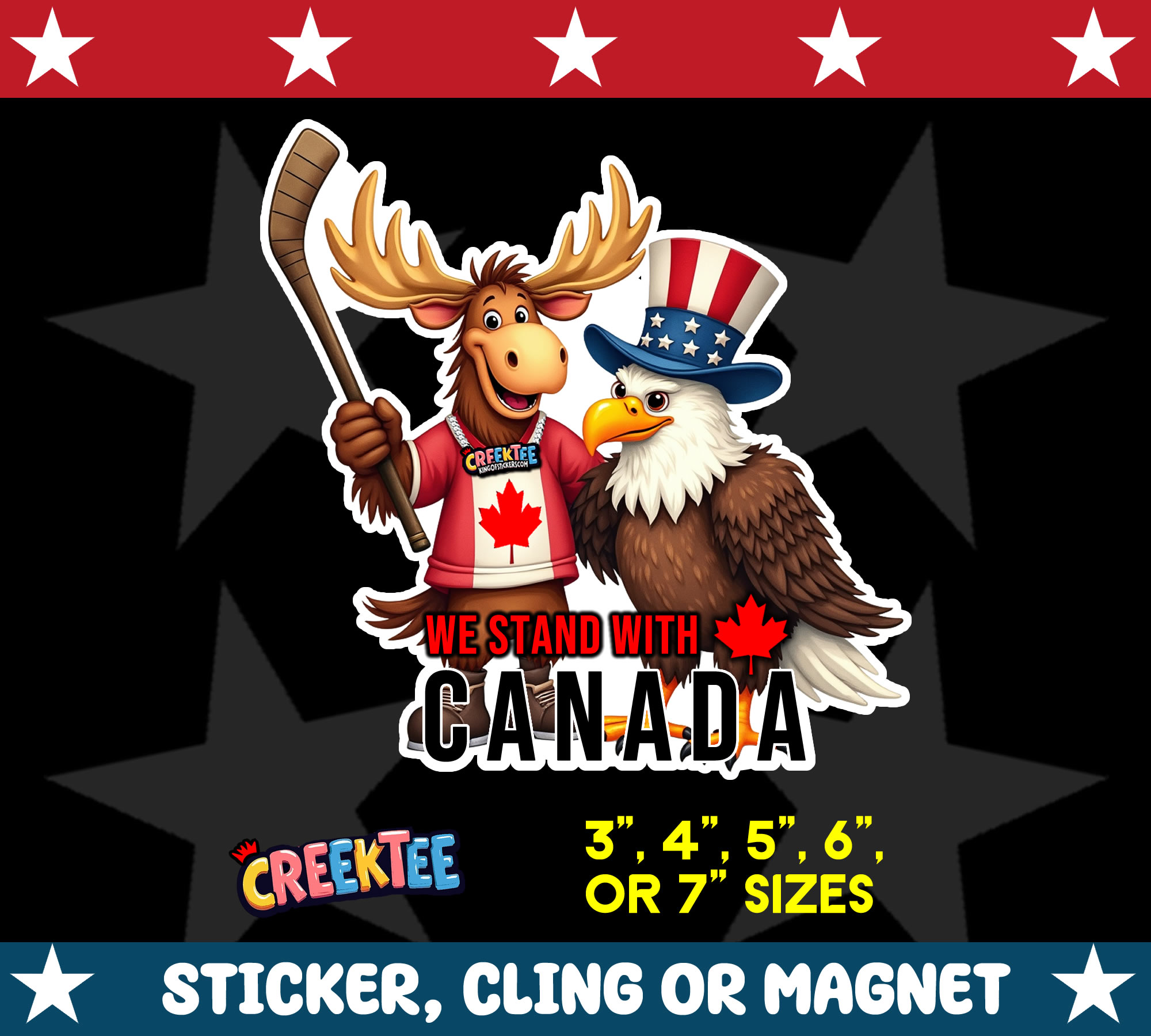 We Stand with Canada Die Cut Vinyl Sticker  Window Cling or Magnet with Laminate Coating in Various Sizes - Custom Bumper Sticker, Vinyl Sticker, or Magnet