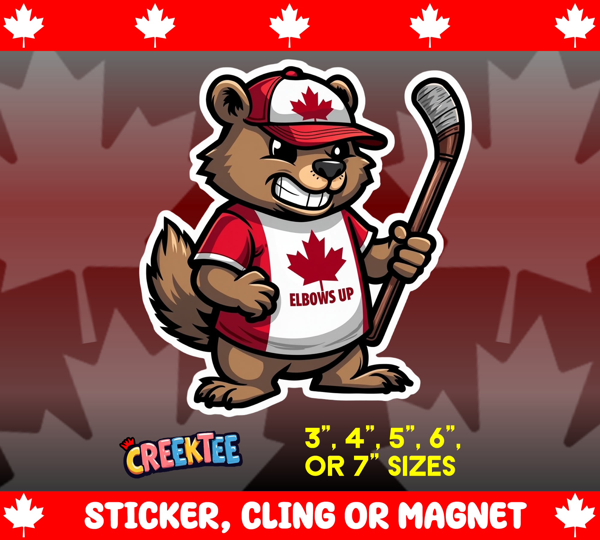 Elbows Up Canada Die Cut Vinyl Sticker  Window Cling or Magnet with Laminate Coating in Various Sizes - Custom Bumper Sticker, Vinyl Sticker, or Magnet