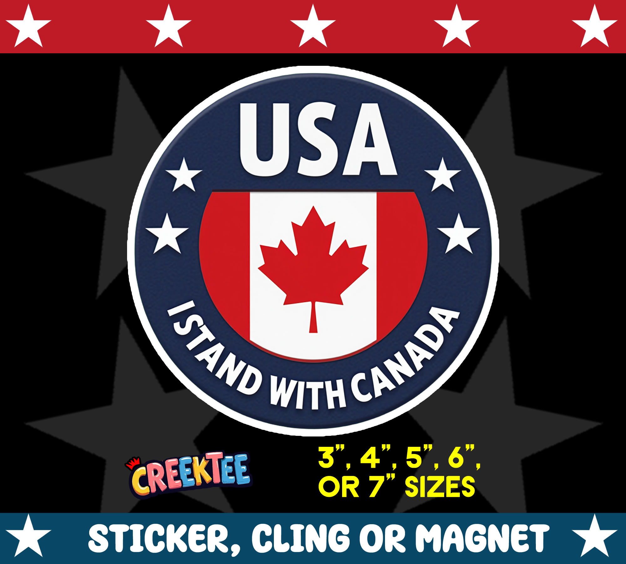 I Stand with Canada Die Cut Vinyl Sticker  Window Cling or Magnet with Laminate Coating in Various Sizes - Custom Bumper Sticker, Vinyl Sticker, or Magnet