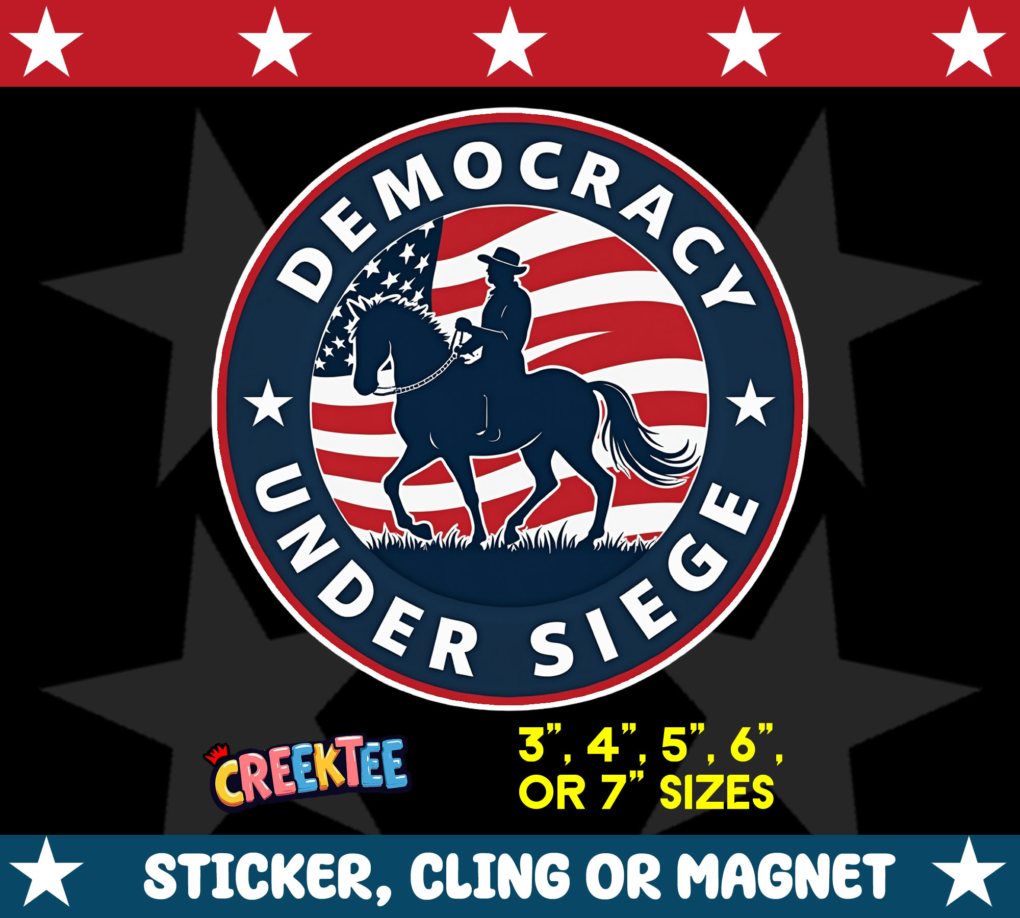Democracy under Siege Die Cut Vinyl Sticker  Window Cling or Magnet with Laminate Coating in Various Sizes - Custom Bumper Sticker, Vinyl Sticker, or Magnet