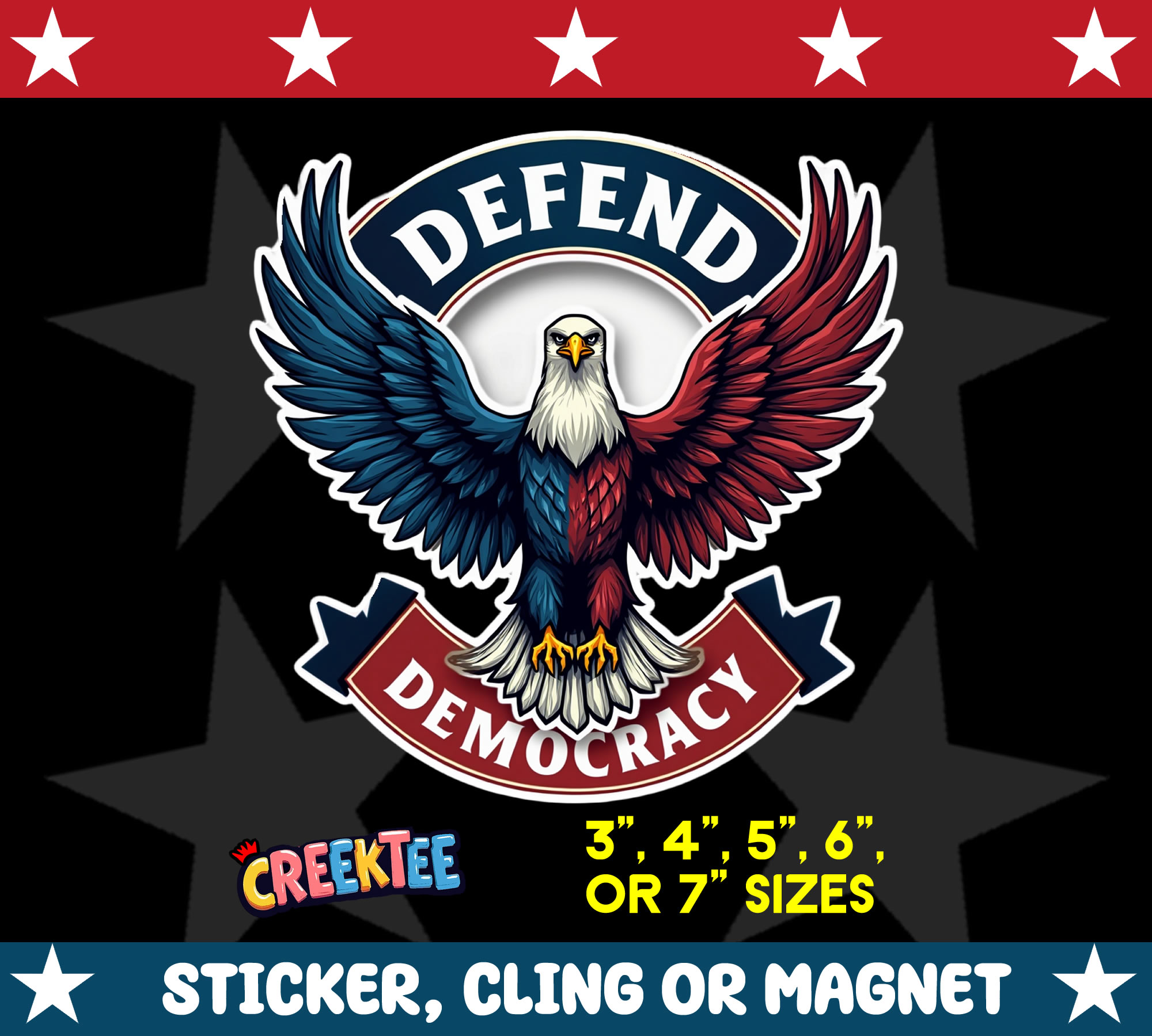 Defend Democracy Die Cut Vinyl Sticker  Window Cling or Magnet with Laminate Coating in Various Sizes - Custom Bumper Sticker, Vinyl Sticker, or Magnet