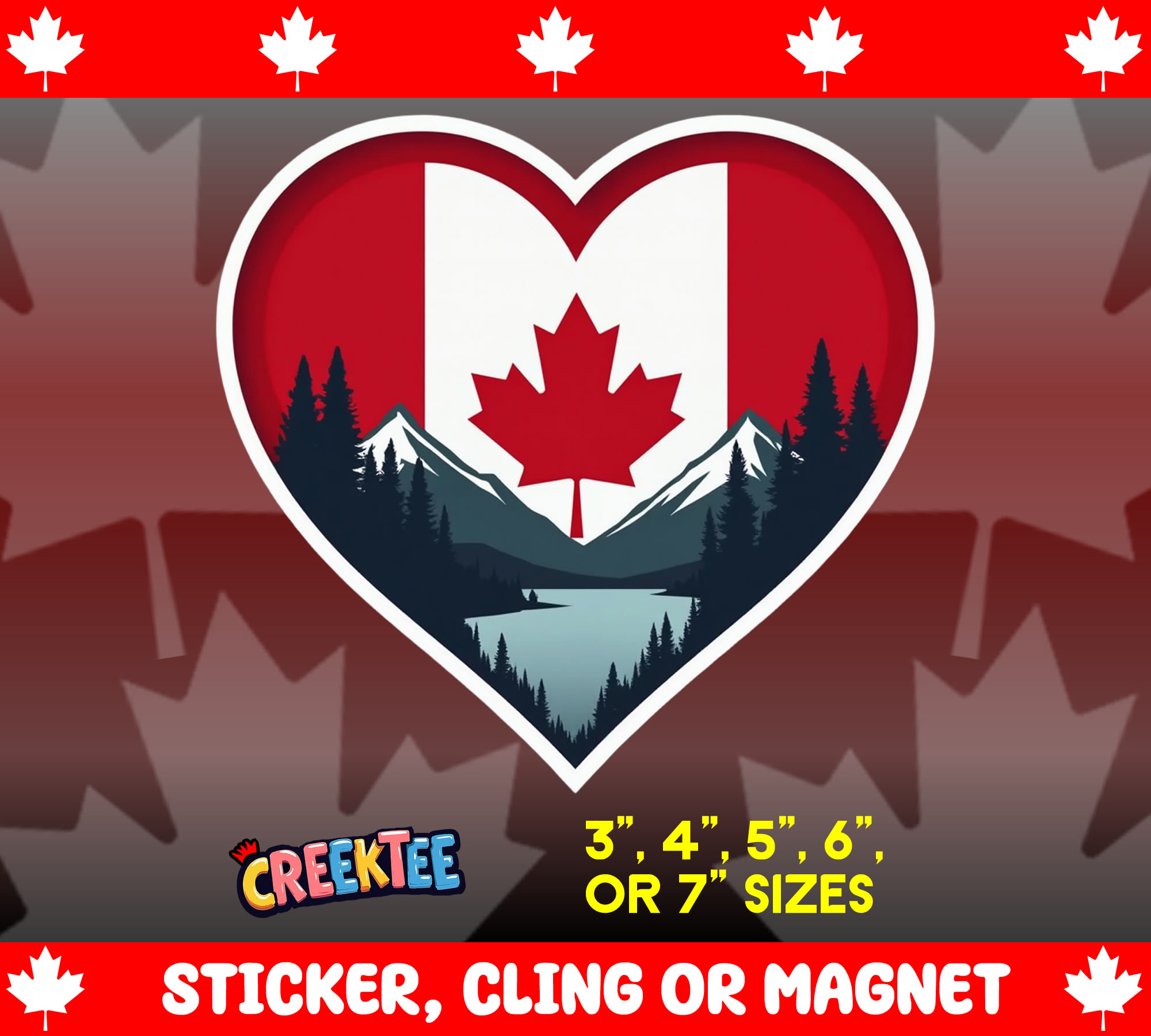 Canada Heart Die Cut Vinyl Sticker  Window Cling or Magnet with Laminate Coating in Various Sizes - Custom Bumper Sticker, Vinyl Sticker, or Magnet
