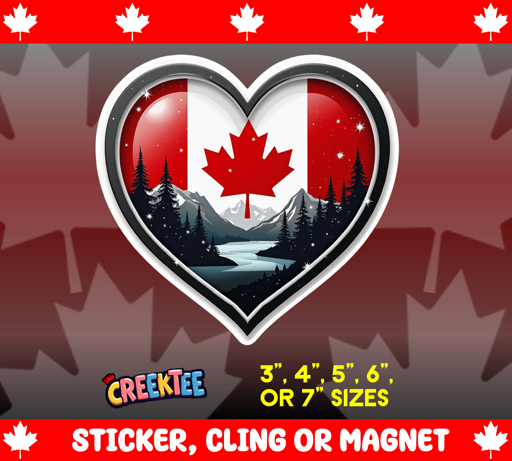 Canada Heart Die Cut Vinyl Sticker  Window Cling or Magnet with Laminate Coating in Various Sizes - Custom Bumper Sticker, Vinyl Sticker, or Magnet