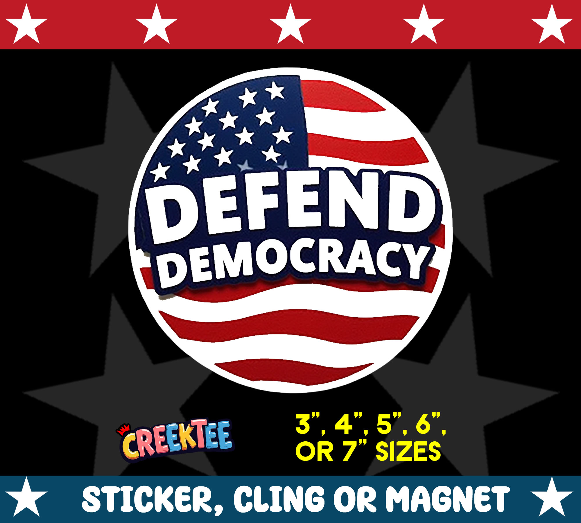 Defend Democracy Sticker  Window Cling or Magnet with Laminate Coating in Various Sizes - Custom Bumper Sticker, Vinyl Sticker, or Magnet