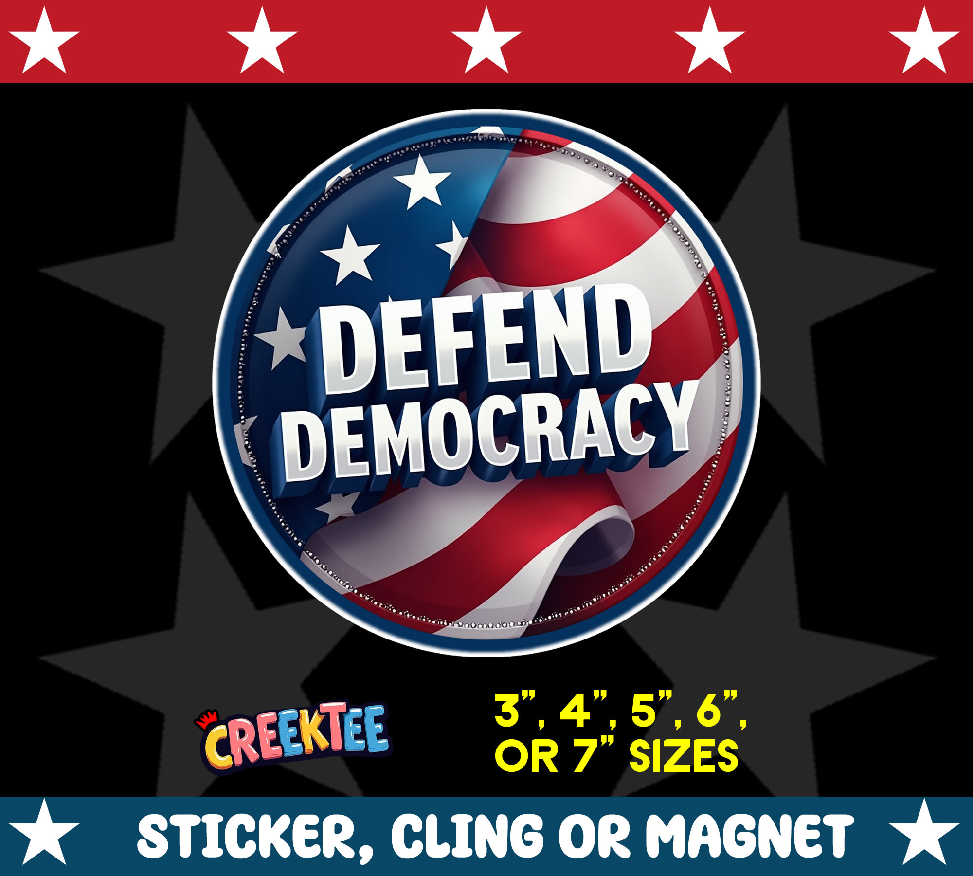 Defend Democracy Sticker  Window Cling or Magnet with Laminate Coating in Various Sizes - Custom Bumper Sticker, Vinyl Sticker, or Magnet
