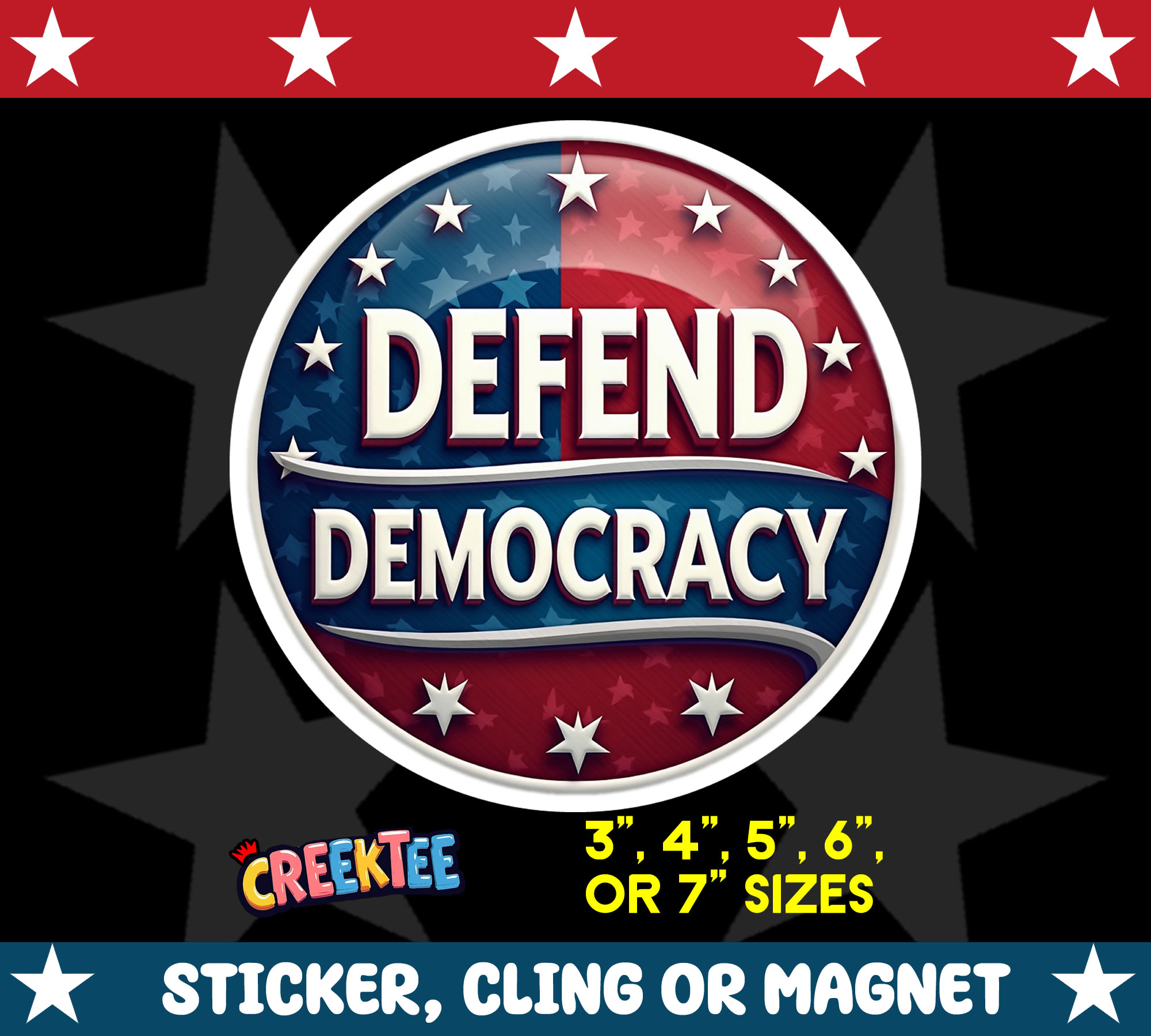 Defend Democracy Sticker  Window Cling or Magnet with Laminate Coating in Various Sizes - Custom Bumper Sticker, Vinyl Sticker, or Magnet