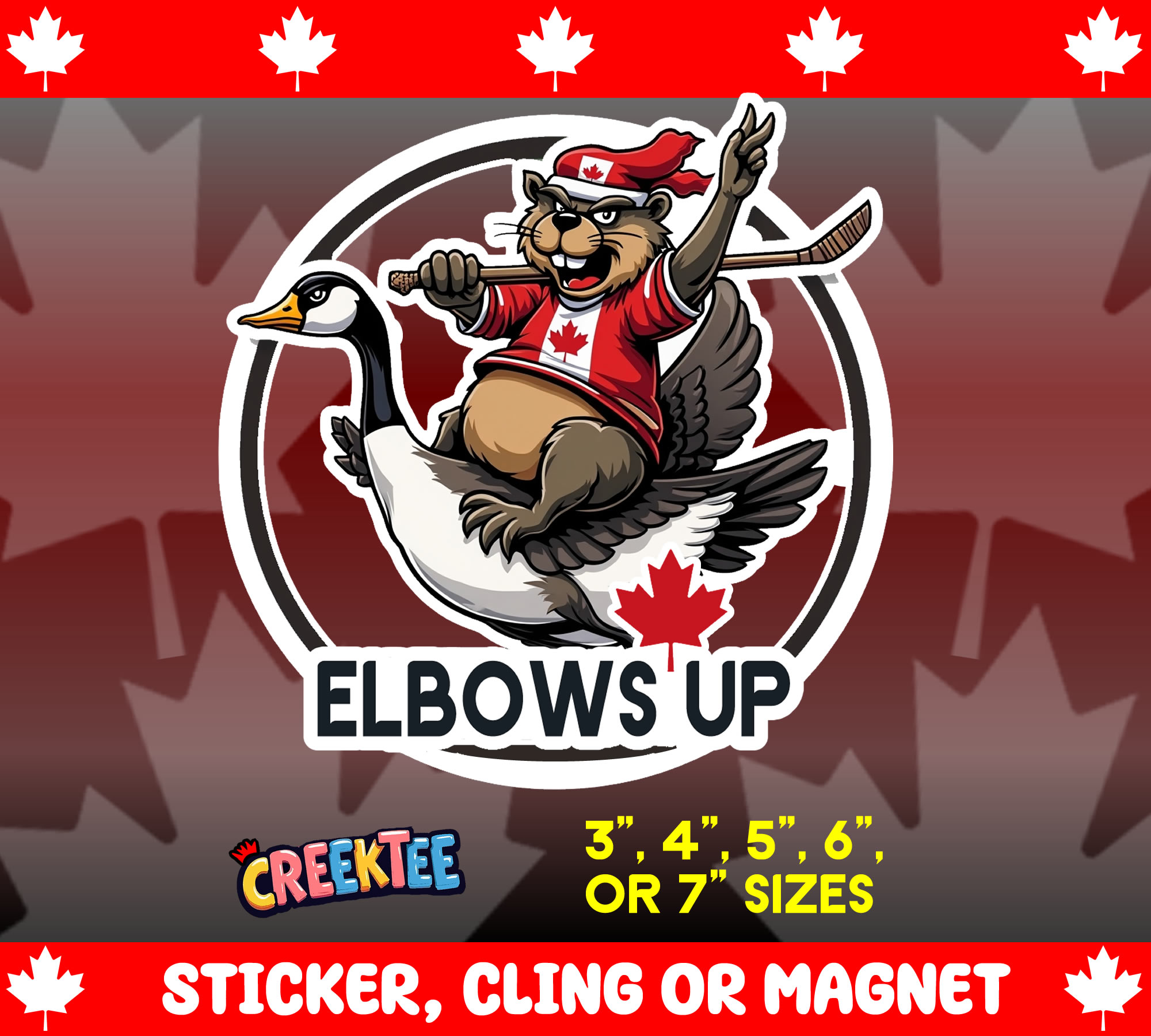 Elbows Up Canada Sticker  Window Cling or Magnet with Laminate Coating in Various Sizes - Custom Bumper Sticker, Vinyl Sticker, or Magnet