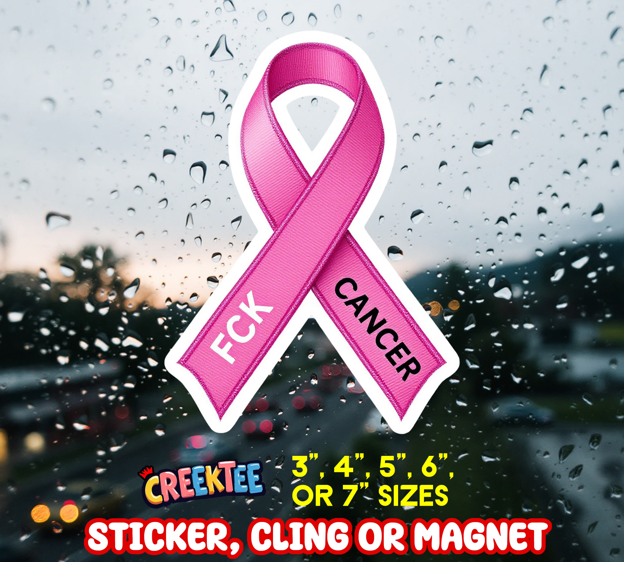 Fuck Cancer Die Cut Vinyl Sticker  Window Cling or Magnet with Laminate Coating in Various Sizes - Custom Bumper Sticker, Vinyl Sticker, or Magnet