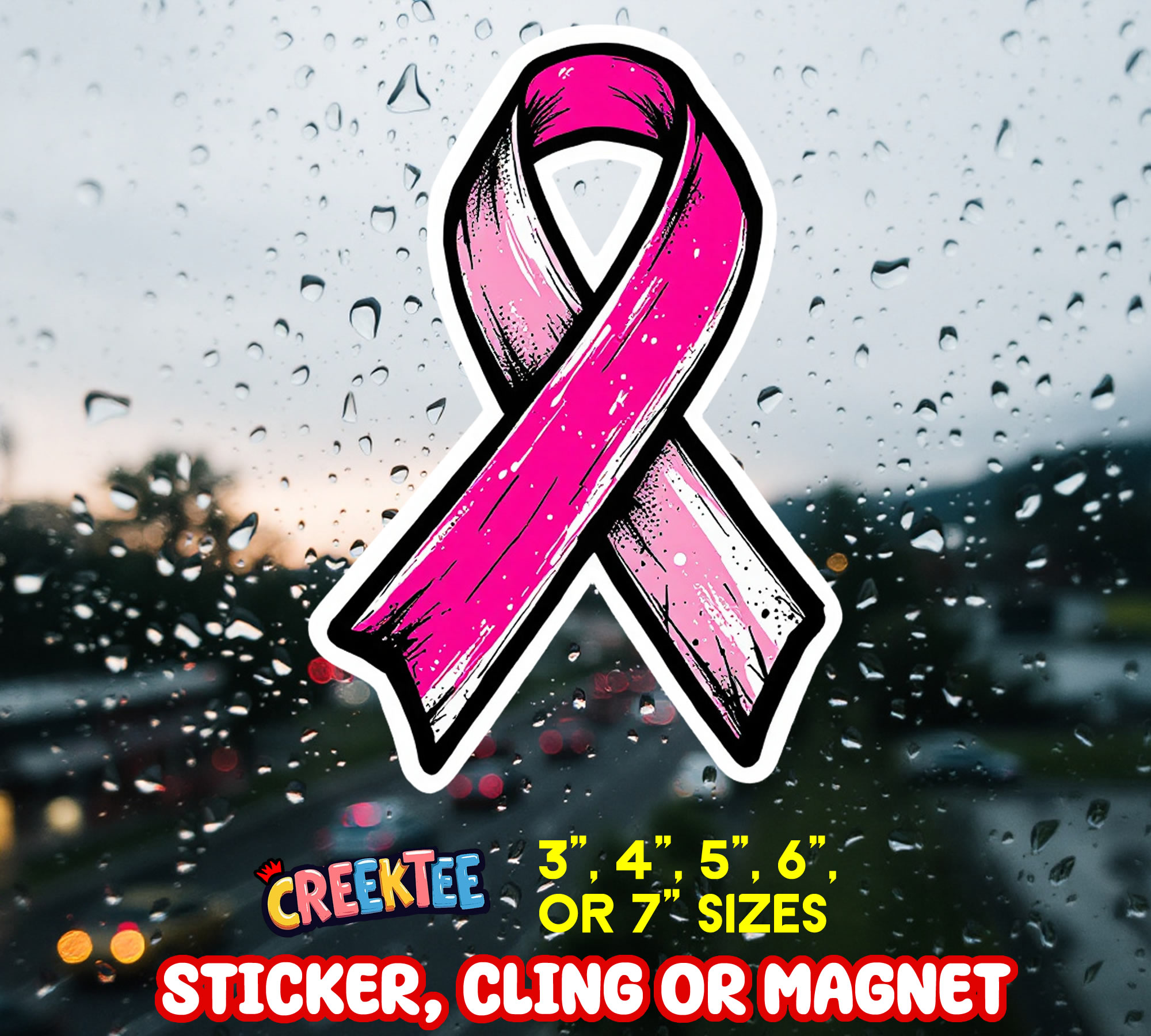 Cancer Ribbon Die Cut Vinyl Sticker  Window Cling or Magnet with Laminate Coating in Various Sizes - Custom Bumper Sticker, Vinyl Sticker, or Magnet