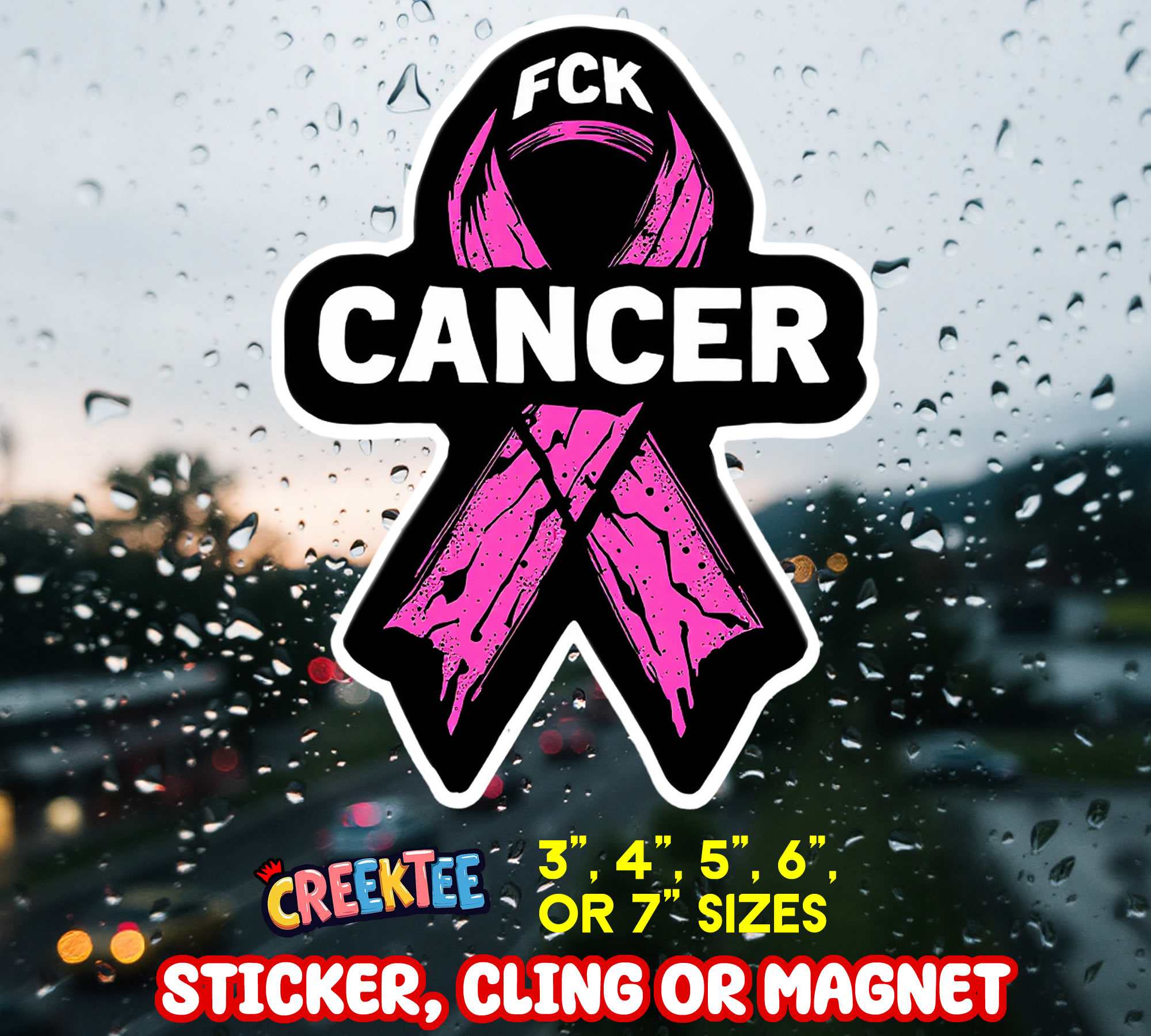 FCK Cancer Die Cut Vinyl Sticker  Window Cling or Magnet with Laminate Coating in Various Sizes - Custom Bumper Sticker, Vinyl Sticker, or Magnet