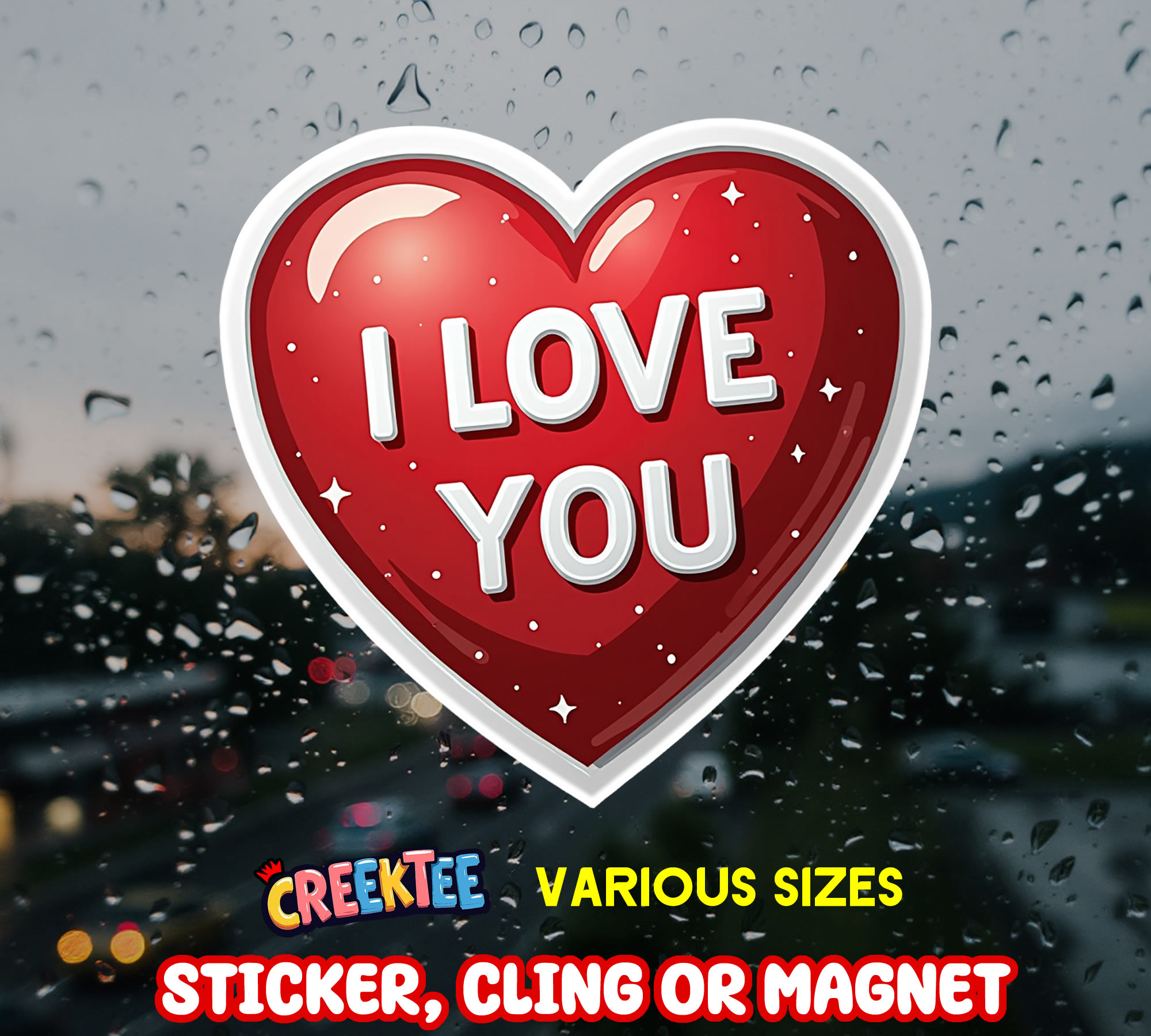 I Love You Die Cut Vinyl Sticker  Window Cling or Magnet with Laminate Coating in Various Sizes - Custom Bumper Sticker, Vinyl Sticker, or Magnet