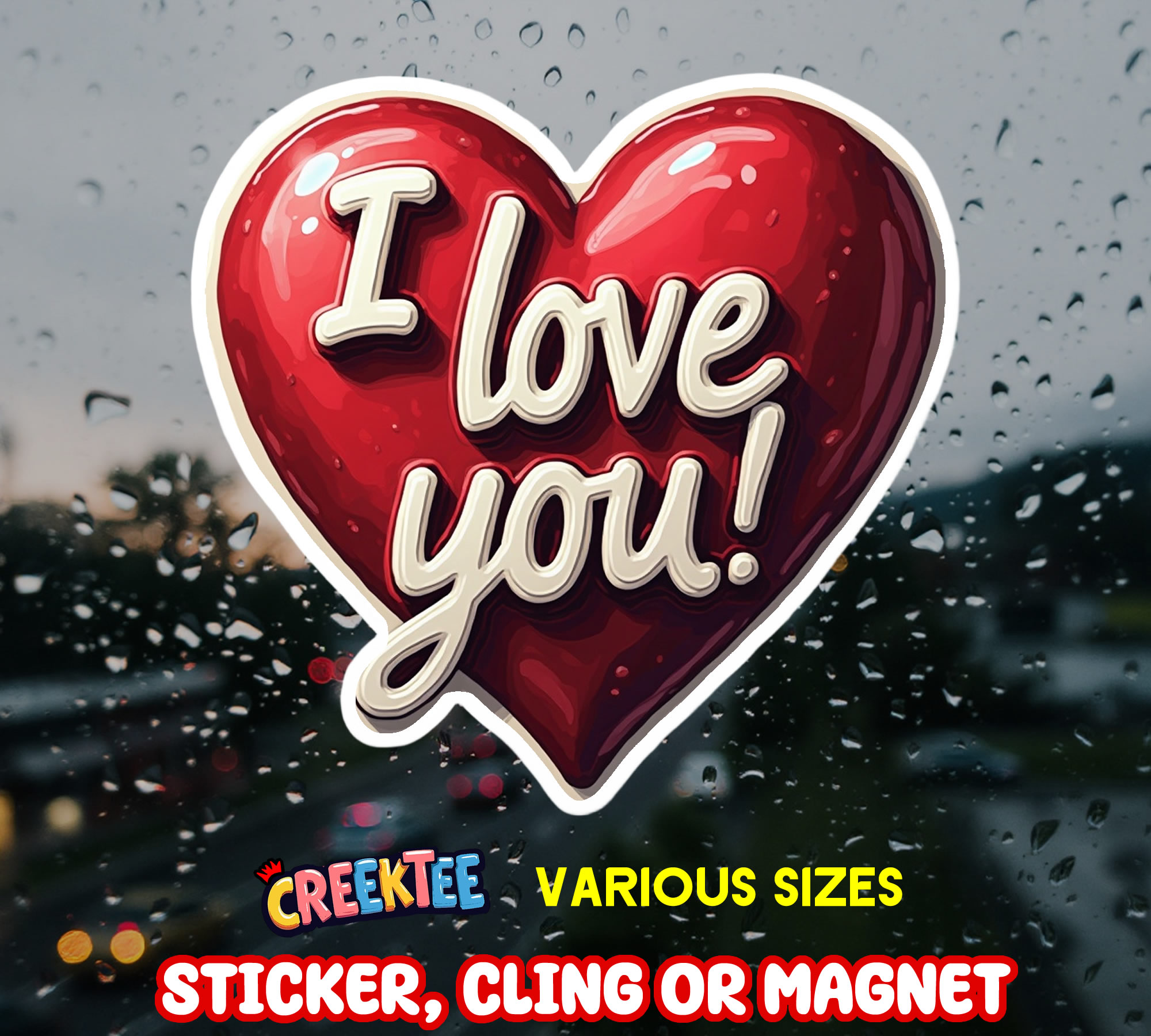 I Love You Die Cut Vinyl Sticker  Window Cling or Magnet with Laminate Coating in Various Sizes - Custom Bumper Sticker, Vinyl Sticker, or Magnet